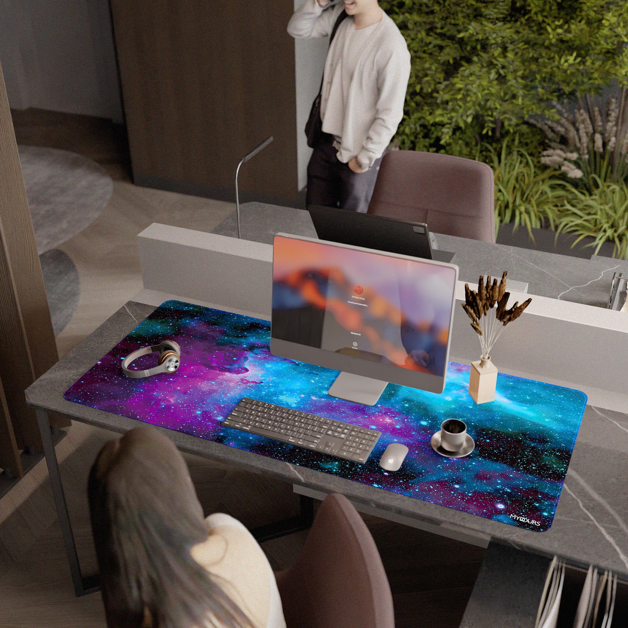 Mydours 1400x600mm Tappetino Mouse Gaming, Super Grande Tappetino per Mouse, Tappetino Scrivania con Superficie in Antiscivolo Gomma e Liscio Tessuto, Sottomano per Ufficio e la Casa (Universo)