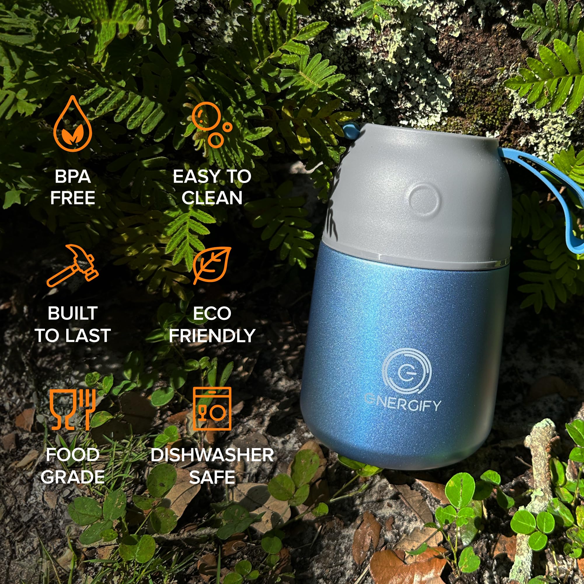 ENERGIFY Izolowany próżniowo słoik na żywność, szeroki otwór, 480 ml, termos na zupę ze składaną łyżeczką, termiczne pojemniki na lunch dla dzieci i dorosłych, szczelny termos ze stali nierdzewnej do
