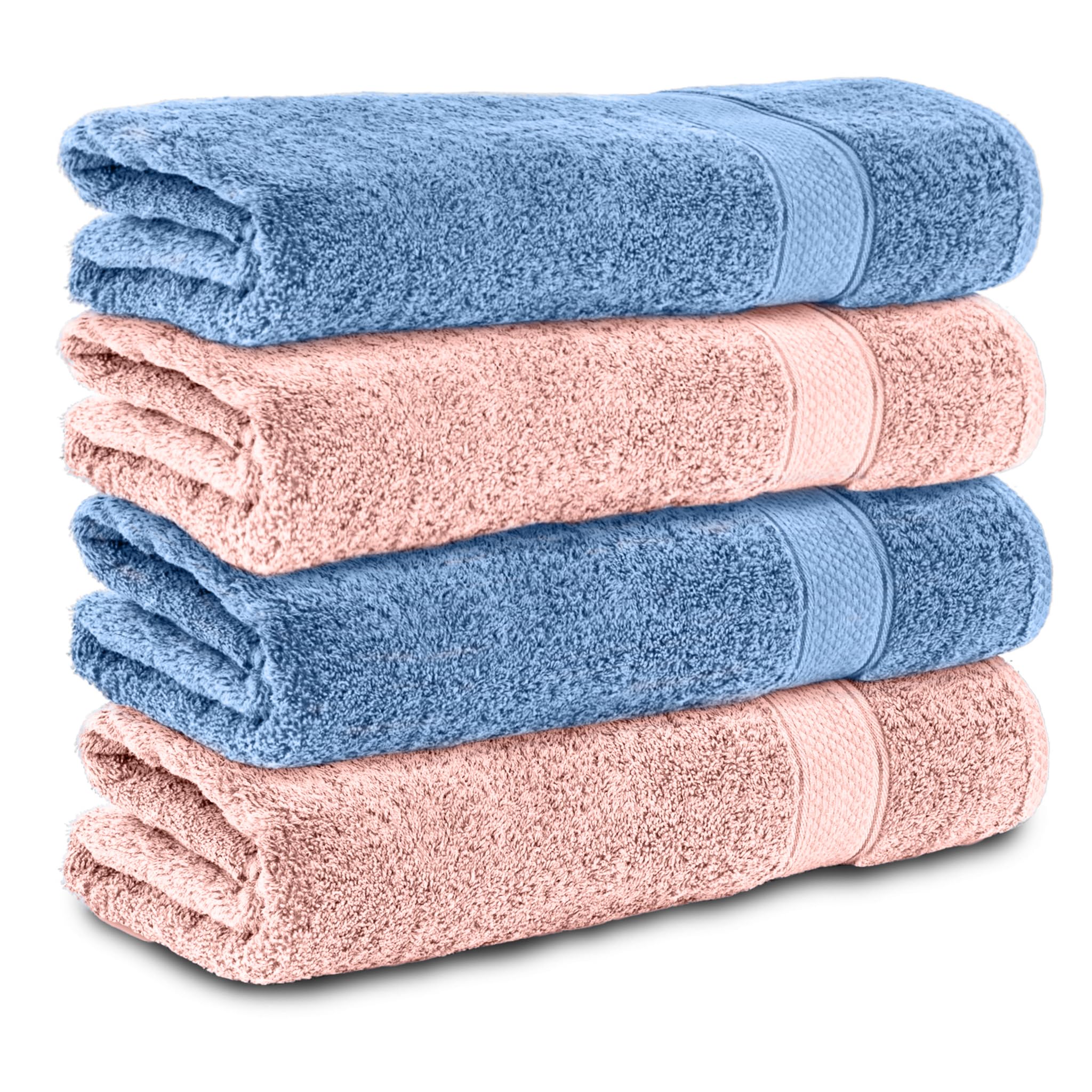 Komfortec 4er Duschtücher 70x140 cm Set aus 100% Baumwolle, 470g/m², Frottee, Weich, Rosa/Hellblau