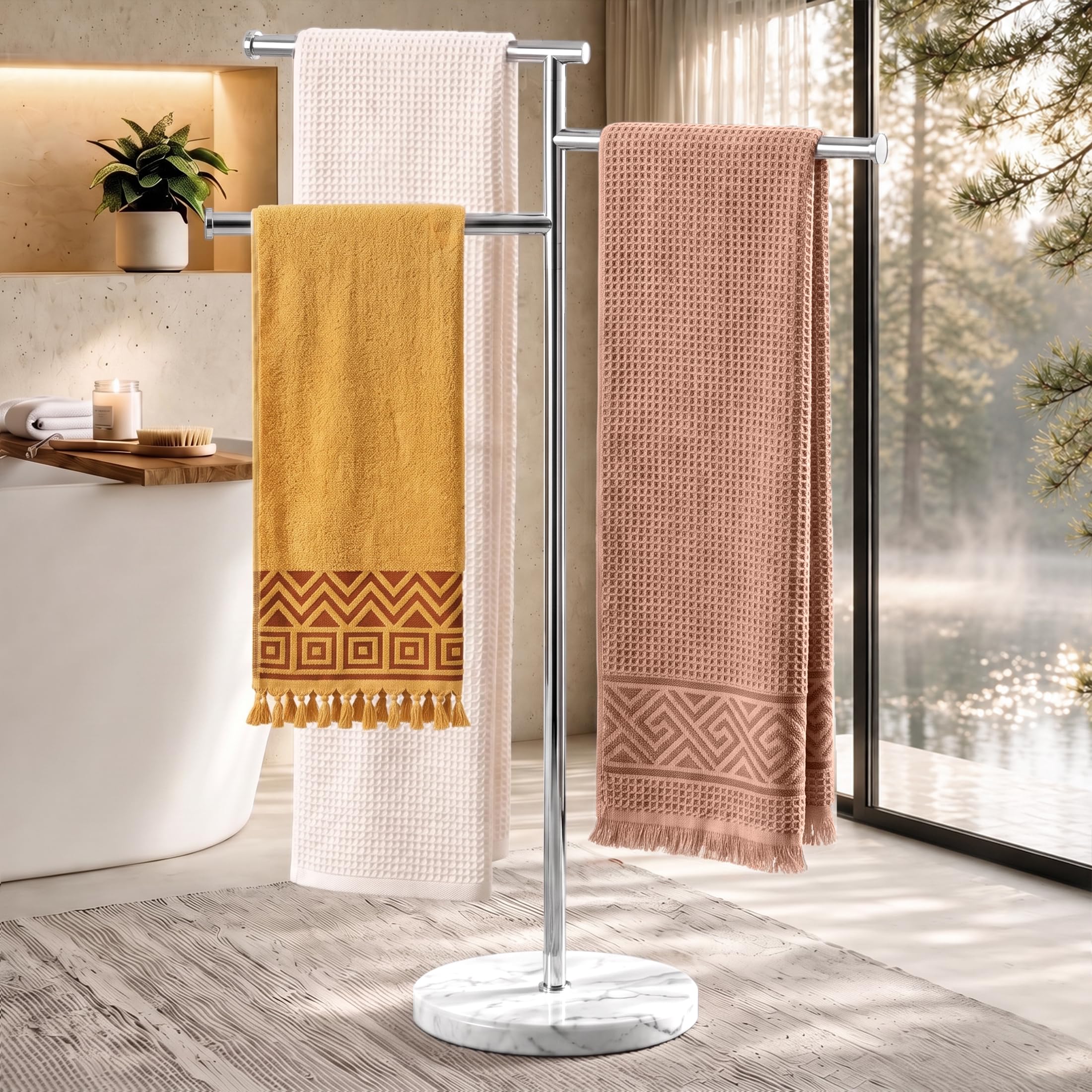 KES Toallero de Pie Barra Toallas Baño 3 Niveles Giratorio con Base Mármol Toalleros de Baño Pie Acero Inoxidable SUS304 Pulido, BTH219
