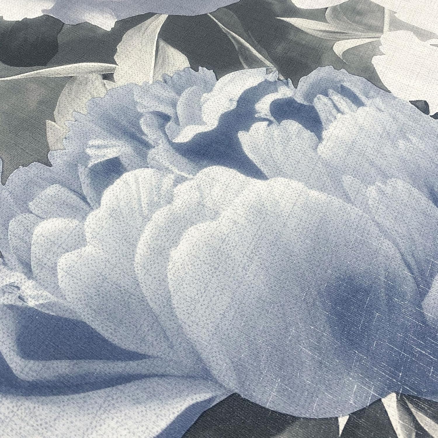 Doretta Floral Textured Vinyl Large Scale Bold Flowers Wallpaper for Living Rooms, Feature Walls Blue Muriva 213302