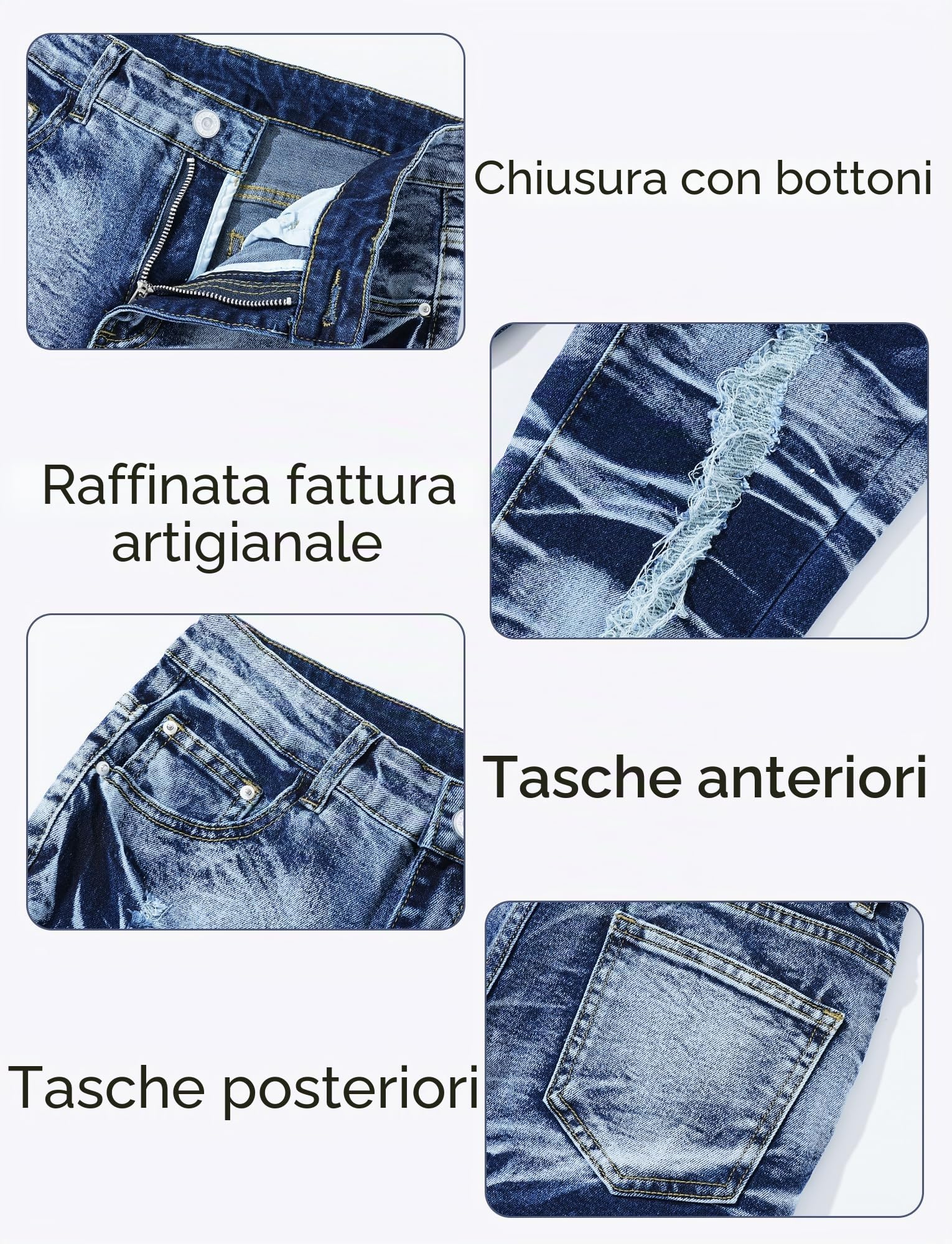 Happy Cherry Jeans Skinny Strappati Bambino Ragazzo Pantaloni in Denim Slim Fit Jeans con Tasche 7-16 Anni
