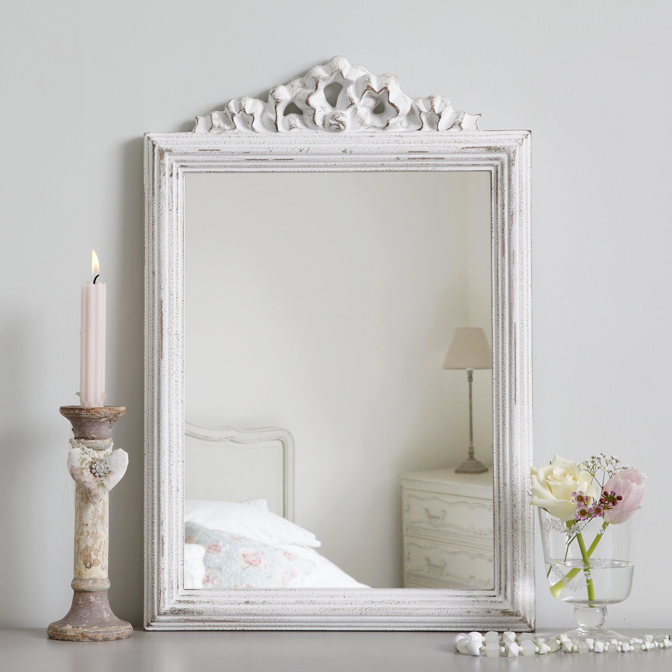 Live Laugh Love 36 x 52 cm Painted French Shabby Chic Mirror - Antique White