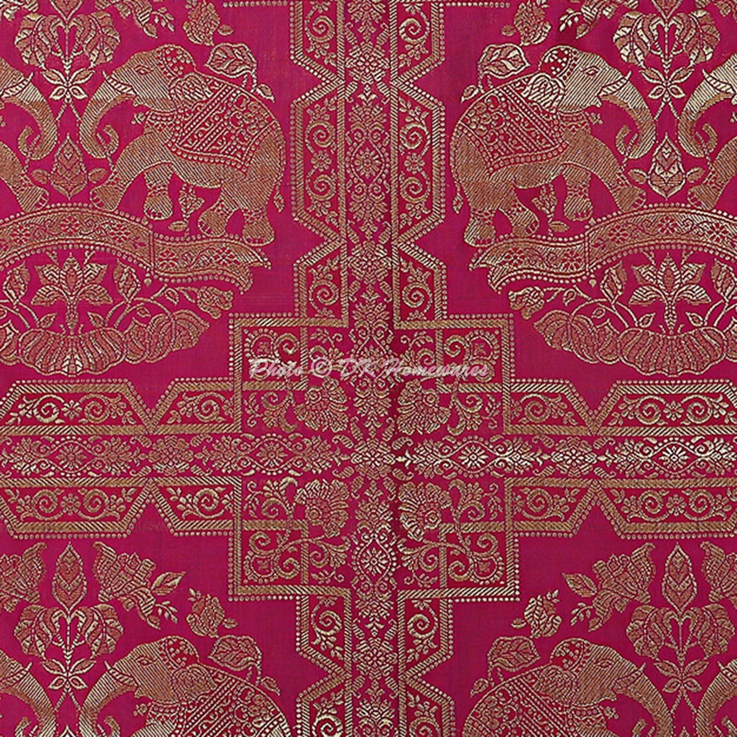 Fodere Per Cuscino Cilindrico Diwan 76x38 Cm - Set Di 2, Broccato E Seta Polidupion Blu E Oro, Motivo Elefante