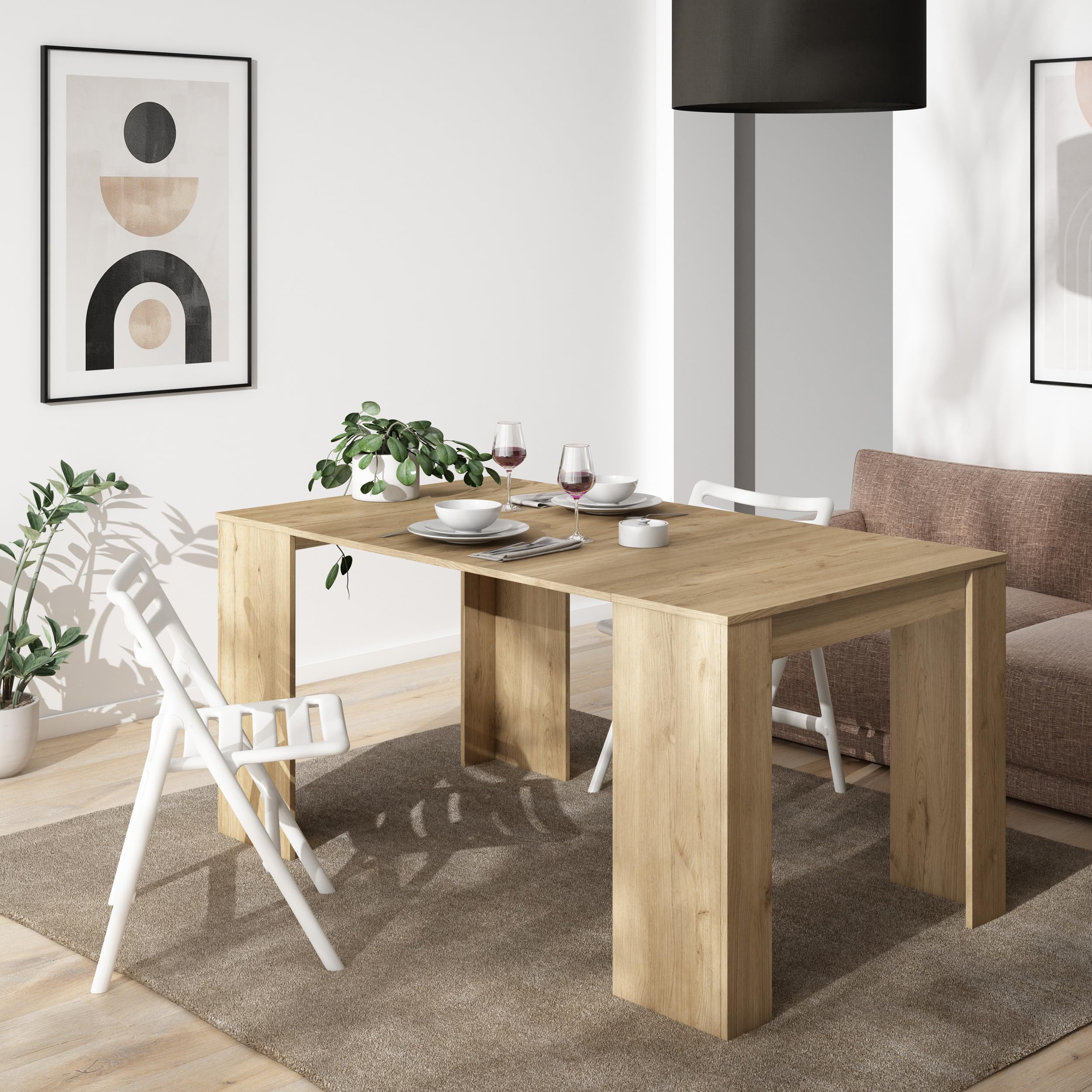 Skraut Home | Mesa Consola Extensible | Mesa Comedor Plegable | 160 | para 8 comensales | Comedor y Cocina | Estilo Moderno | Roble