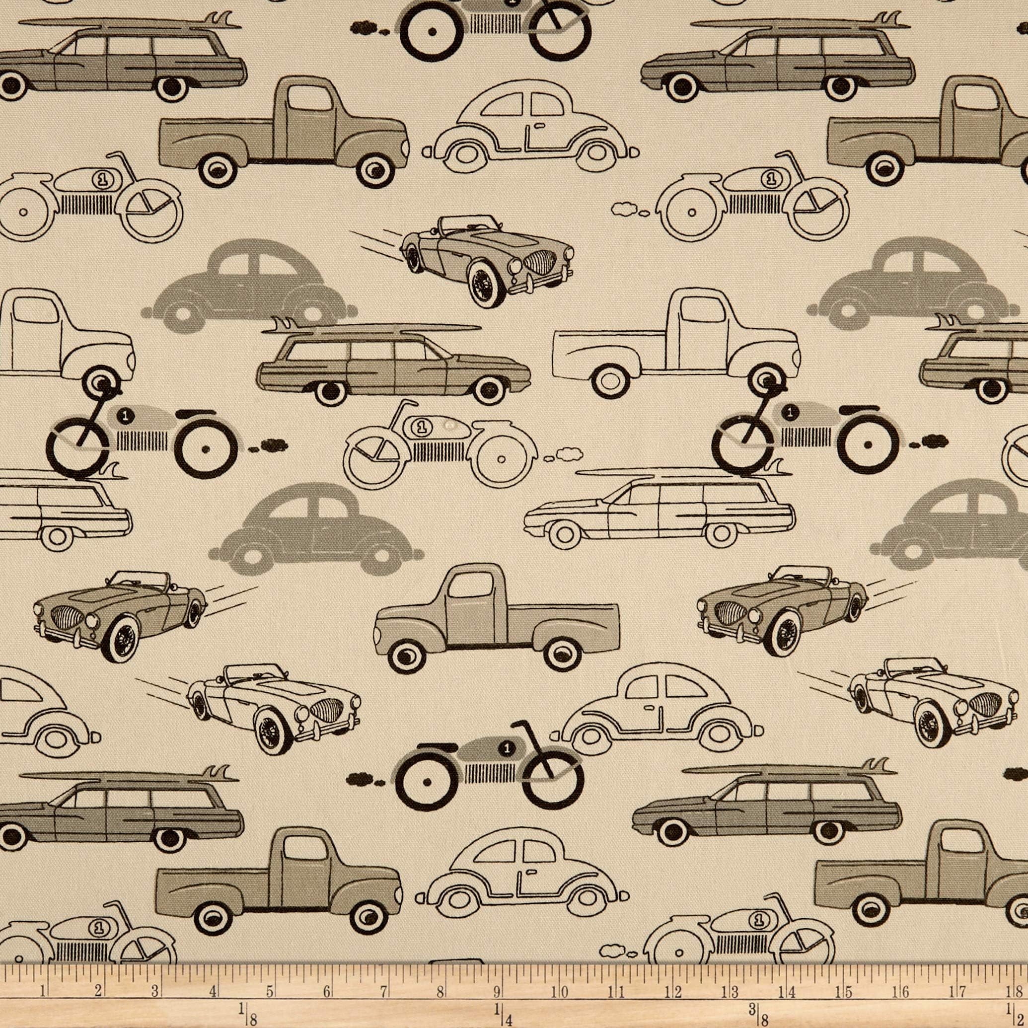 Premier Prints Retro Rides Canvas Fabric, Lead, Fabric By The Yard