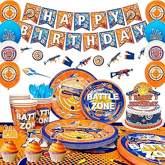 Dart War Birthday Decorations Tableware for 16 Guests, Dart War Party Supplies Plates Cups Napkins Tablecloth Dart War Balloons Banner Cake Topper etc