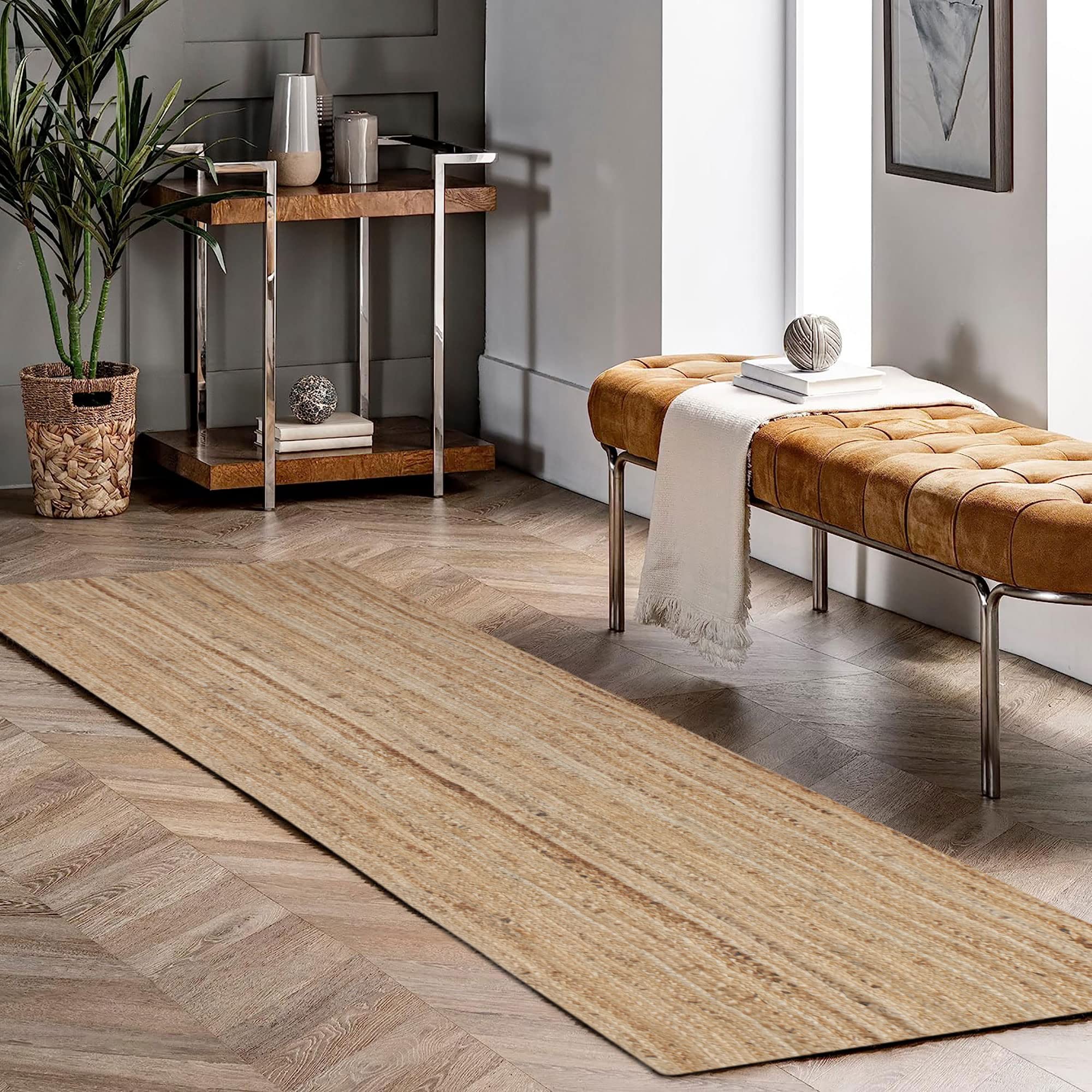 Runner Kilim in iuta naturale 2 x 14 cm tappeto in tessuto piatto intrecciato a mano spesso 0,7 cm per interni ed esterni, perfetto per corridoio, scale, corridoio