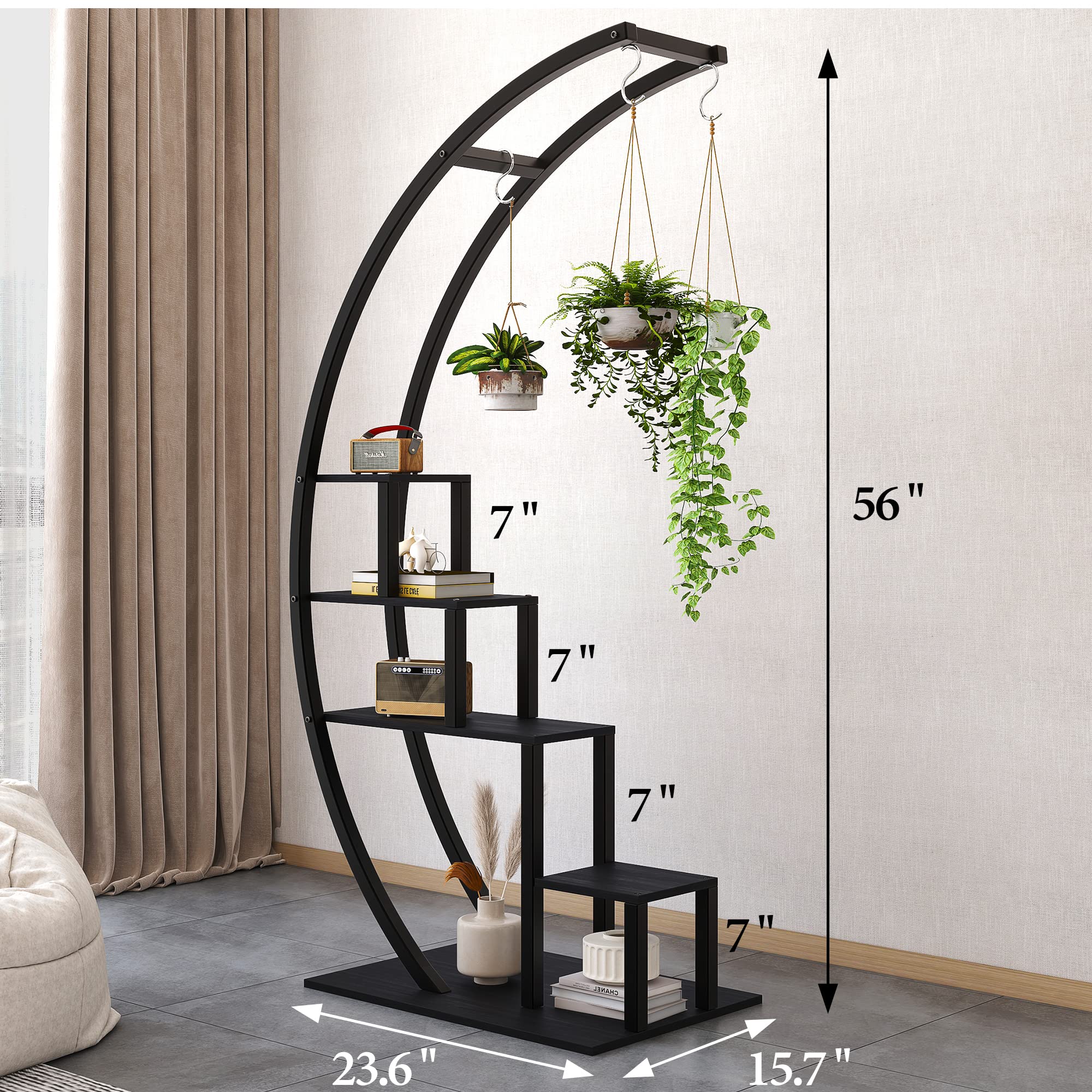 Lot De 2 étagères à Plantes Demi‑Lune 5 Niveaux Métal
