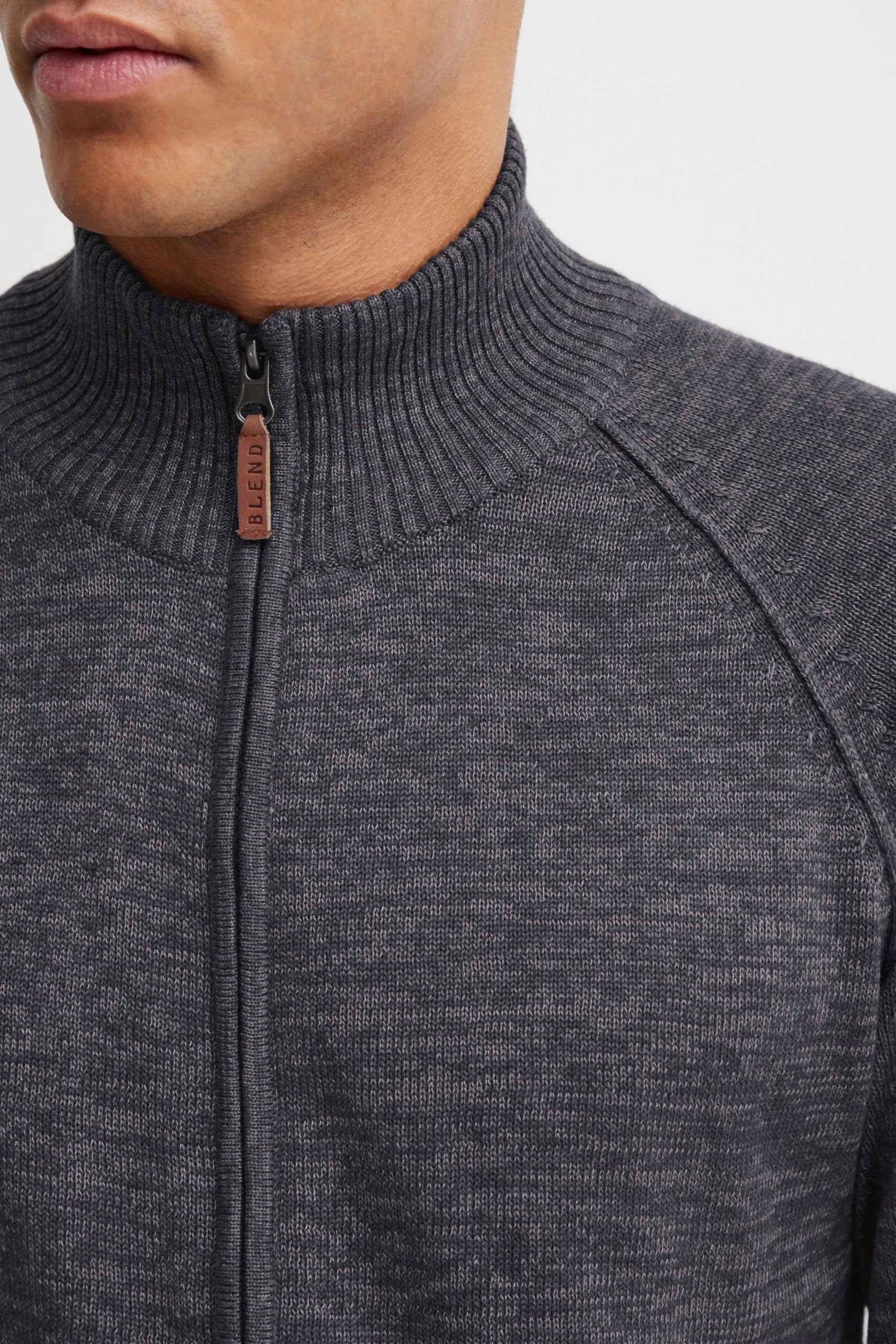 BLEND BHDaniri Homme Cardigan Gilet en Maille Fin avec col Montant Fermeture éclair Poignets côtelés Mélange de Coton Regular Fit
