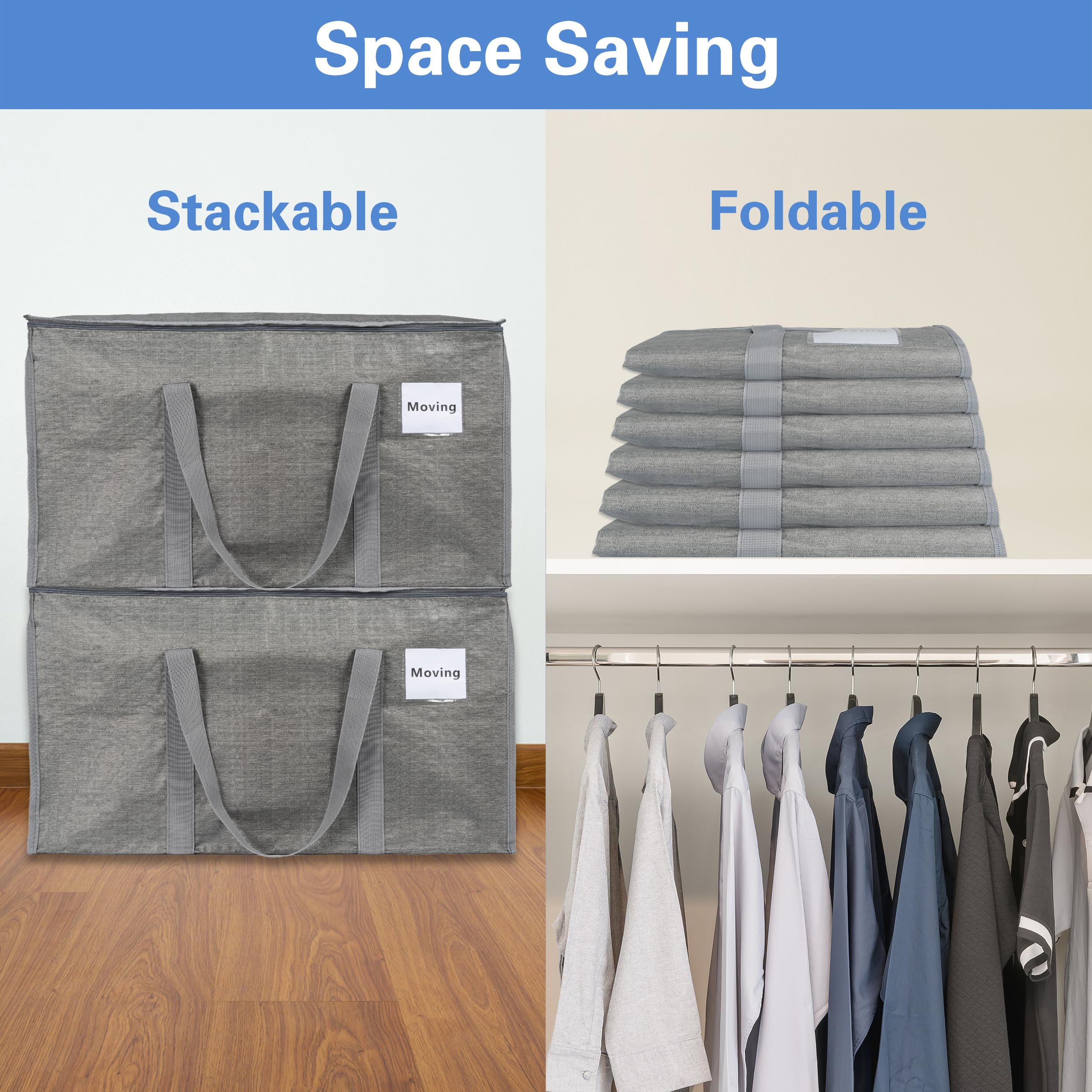 4 unidades de bolsas de almacenamiento grandes de 90 litros con tapa, cajas de mudanza plegables grandes con cremalleras, asas, bolsas de mudanza para guardar ropa, para mudanzas