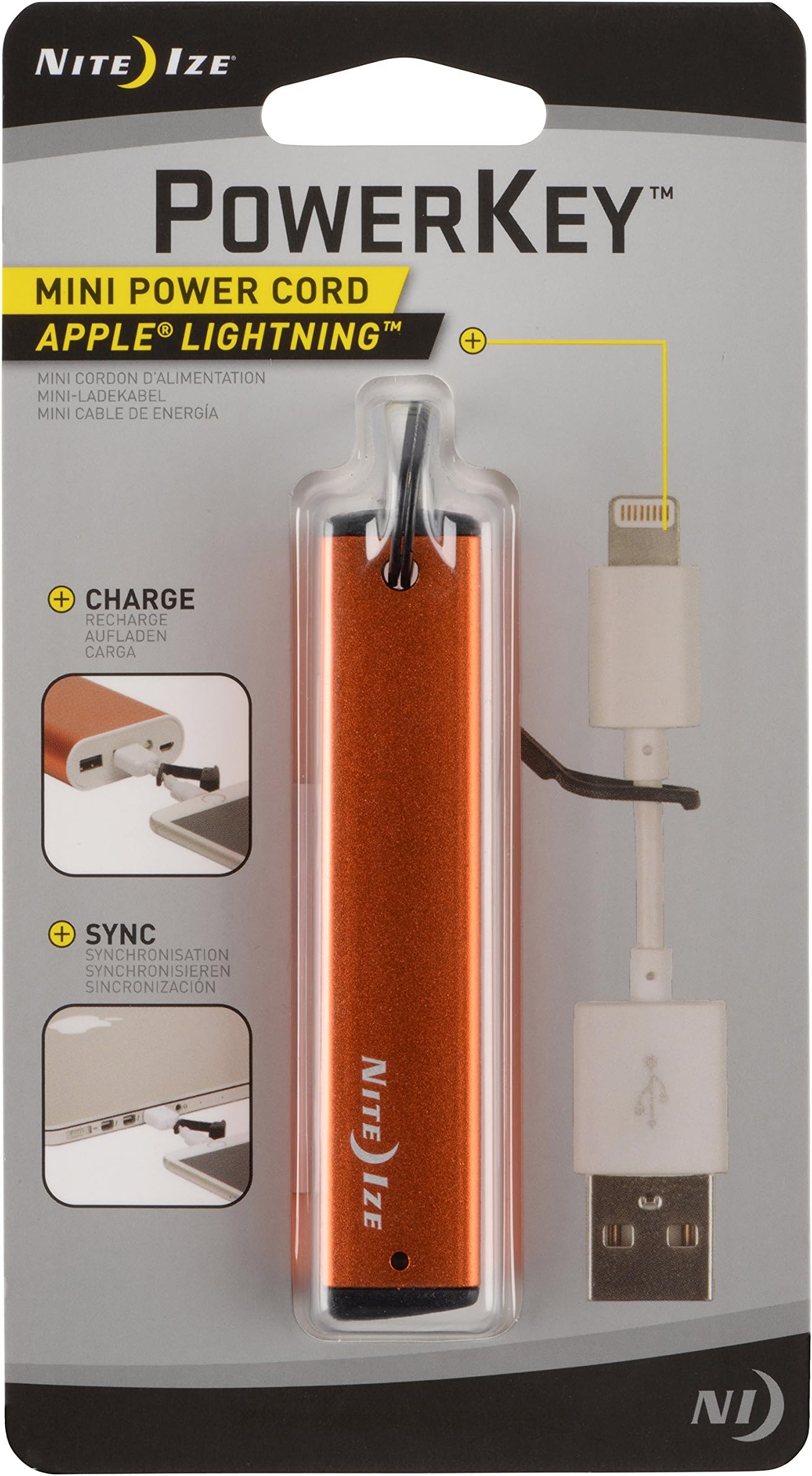 PowerKey Mini Power Cord - 3" Portable Apple Lightning Cord With Protective Key Chain Case - Orange