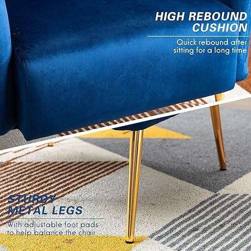 Miniatura 4 de LSSBOUGHT Cómoda silla decorativa de terciopelo, silla de barril con patas de metal dorado, acogedor sofá individual acolchado para sala de estar y
