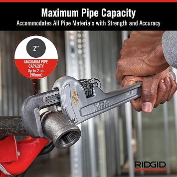 RIDGID 31095 Model 814 Aluminum Straight 14 Plumbing Pipe Wrench, Silver, Made in the USA