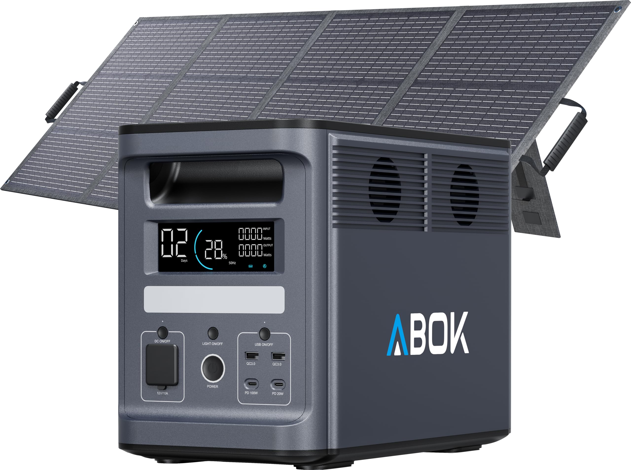ABOK Ark2000 Powerstation mit 200 W Solarpanel, 1536 Wh LiFePO4, erweiterbar bis 4,6 kWh, 1,3 Std. Schnellladung, 2000 W AC Solargenerator mit USV & App für Camping, Notfälle & Wohnmobil