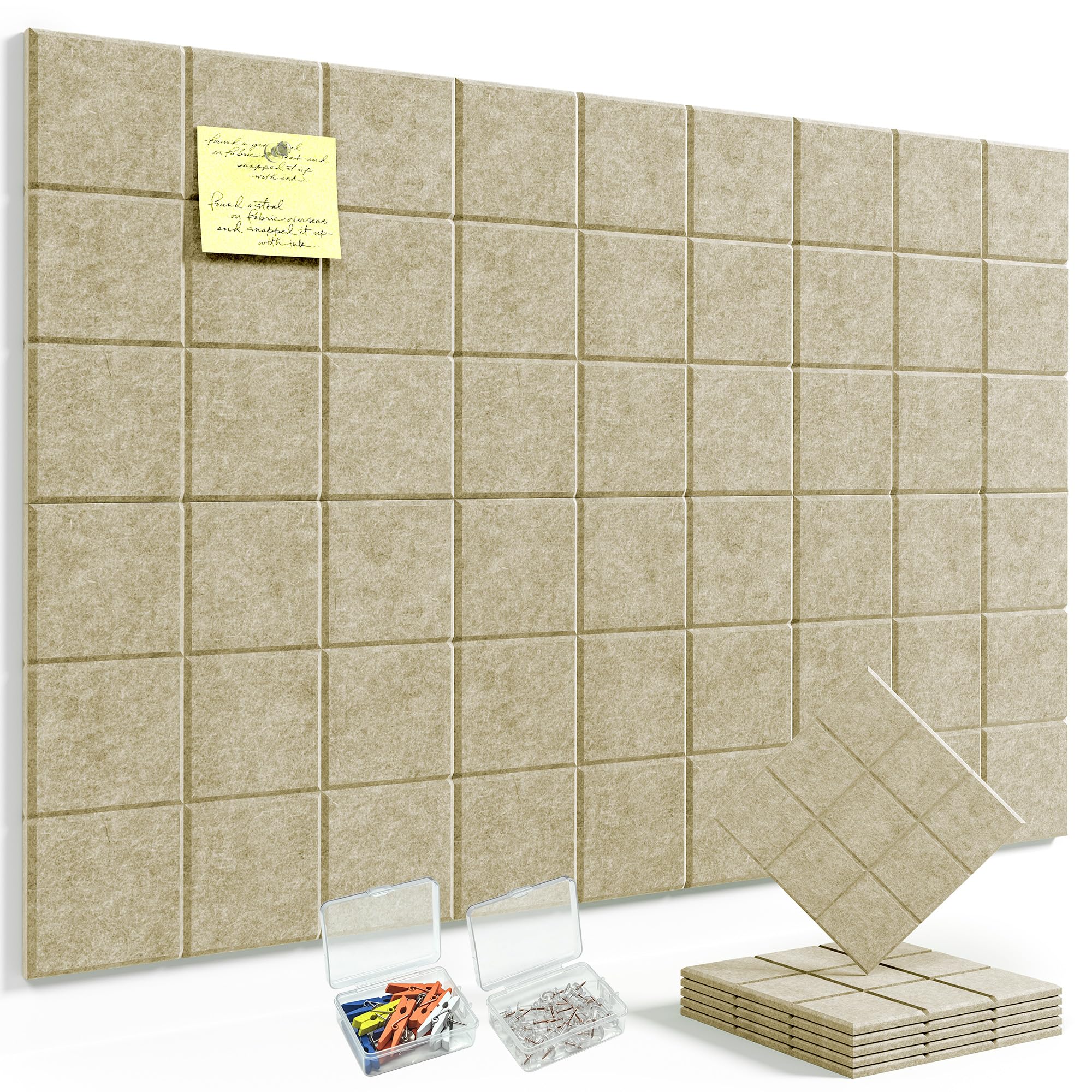HyFanStr Pin Board Notice Board, 6 Pack 30x30cm Felt Bulletin Board Tiles, Removable Self Adhesive Cork Board Alternative for Classroom Wall Home Office Kitchen, 0.9cm Thick — image 1