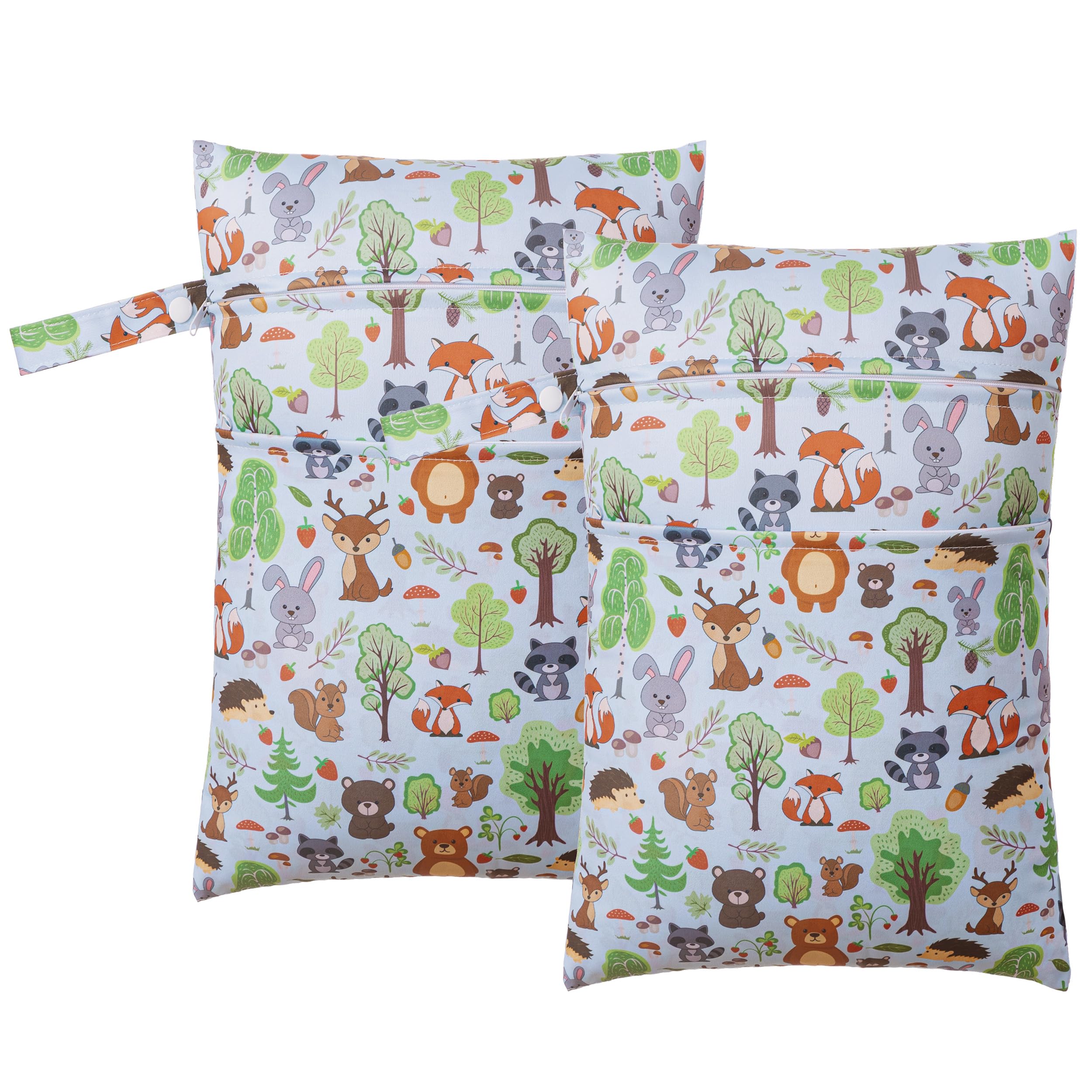 HBselect 2 Stück Nasstasche Wetbag Kindergarten wiederverwendbar Wet Dry Bag Windeltasche Nassbeutel Personalisiert for Baby Grauer Wald