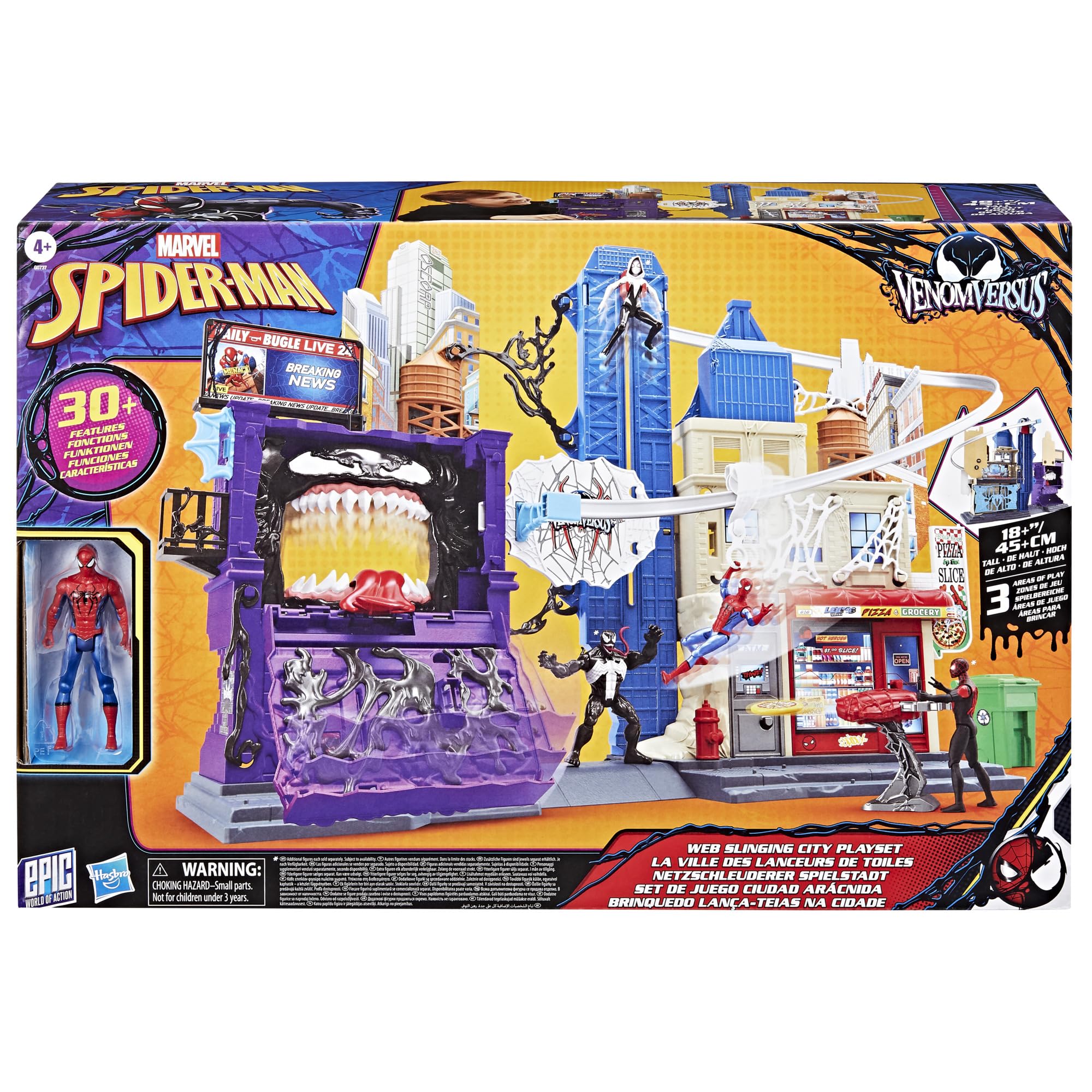Hasbro Marvel Spider-Man, Set de Juego Ciudad Arácnida VenomVersus, Casa de Muñecas para Niños y Niñas de 4 Años o Más, Tirolina, Trampas y Lanzadores, Figura de Spider-Man