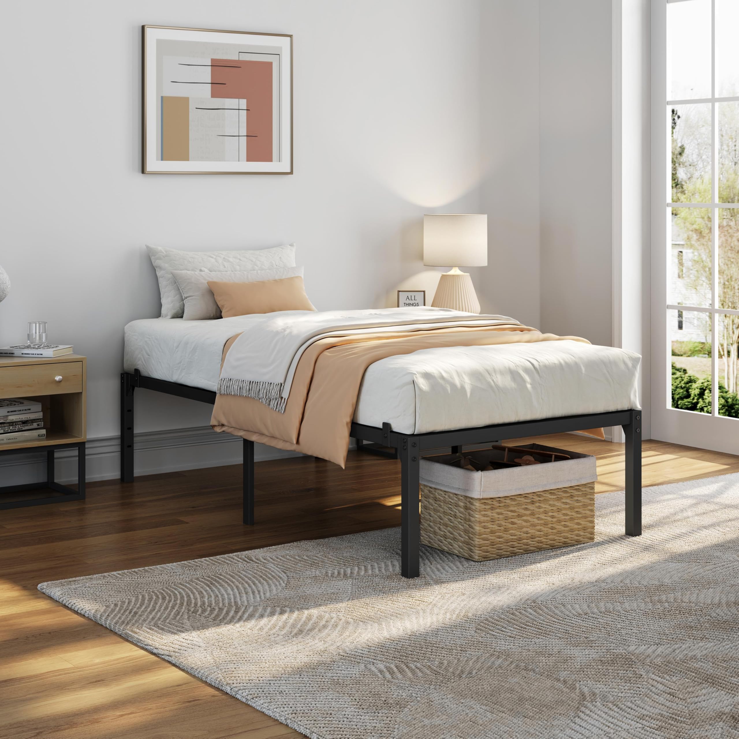 Yaheetech 41cm 3ft Single Metal Platform Bed Frame with Heavy Duty Steel Slat Support/Non-slip Mattress Foundation/No Box Spring Needed/Under-bed Storage/Esay Assembly/Black