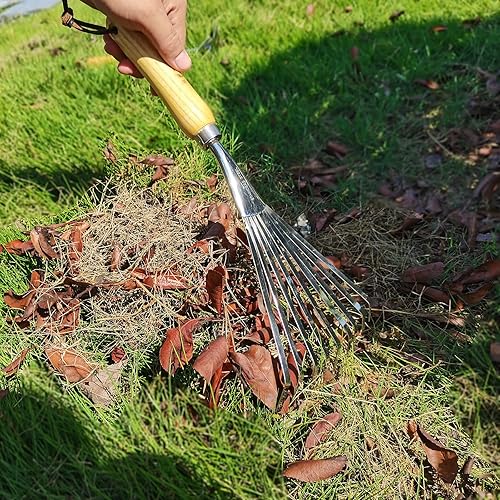 Miniatura 3 de Rastrillos de mano, rastrillo de mano de acero inoxidable para jardín con mango ergonómico, rastrillos de hojas pequeñas, ideales para jardinería