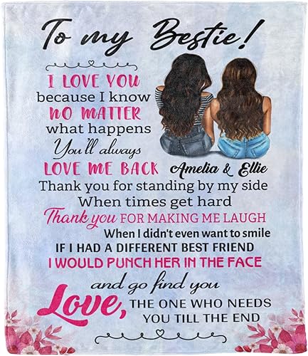 Manta con nombre personalizado con texto en inglés "I Love You My Bestie" para mejor amiga, hermana del alma, día de la amistad, Navidad, Acción de