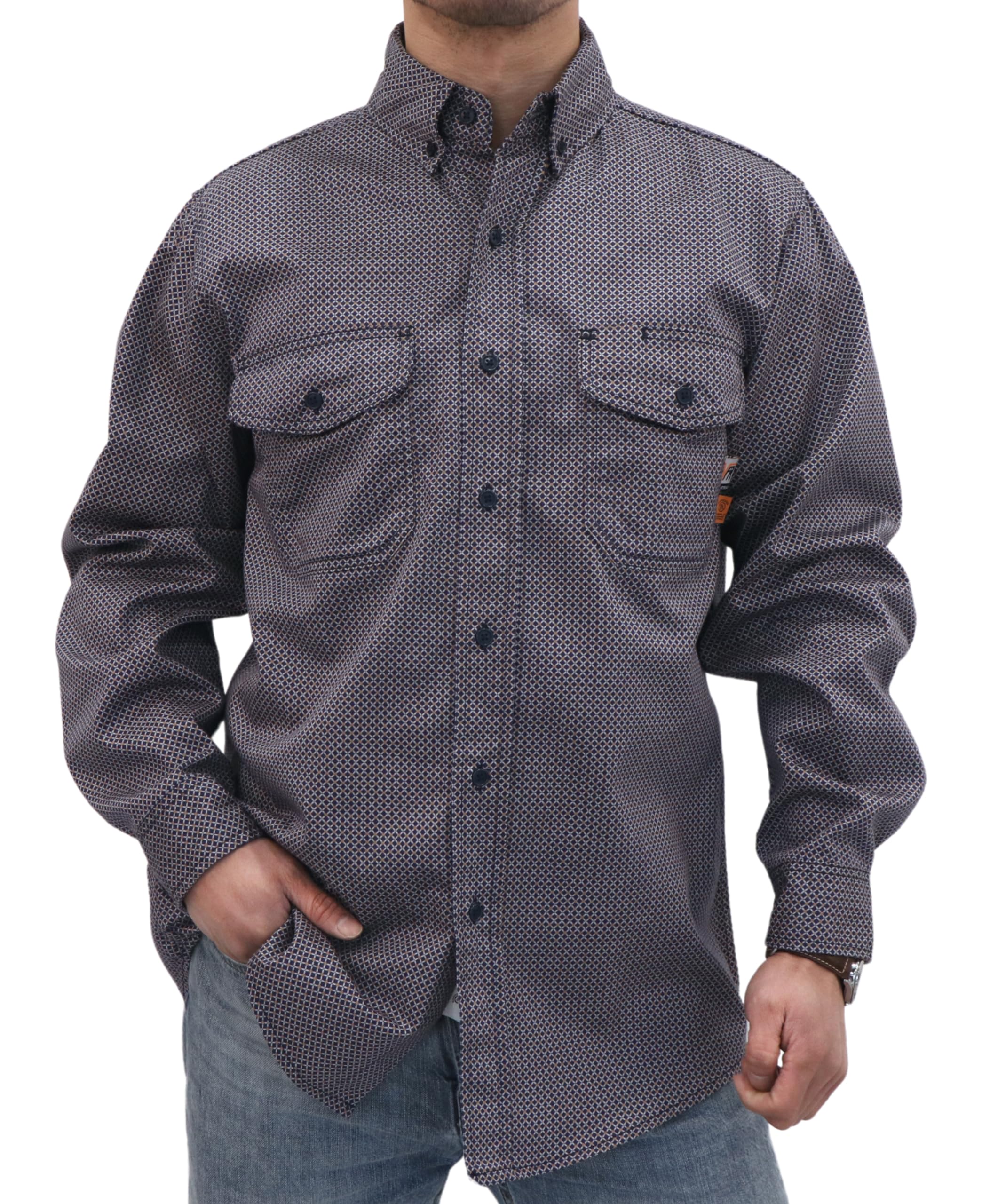 VATRENUS FR Shirts for Men Print Plaid 6.5oz Flame Resistant 100% Cotton Men's Pre-Washed Fire Retardant Work Shirt