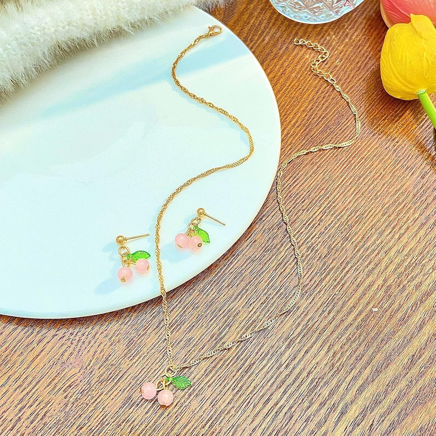 72ore Cherry Earrings Necklace Bracelet Jewelry Set for Women Cute Cherry Dress Accessories for Women Trendy Halloween Costumes - Image 7