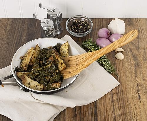 Miniatura 5 de Eddington - Espátula italiana de madera de olivo con perforaciones anchas hecha a mano en Europa 125 pulgadas