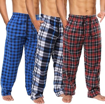 Active Club 3 Pack Mens Fleece Pajama Pants - Plaid Lounge S- 3X