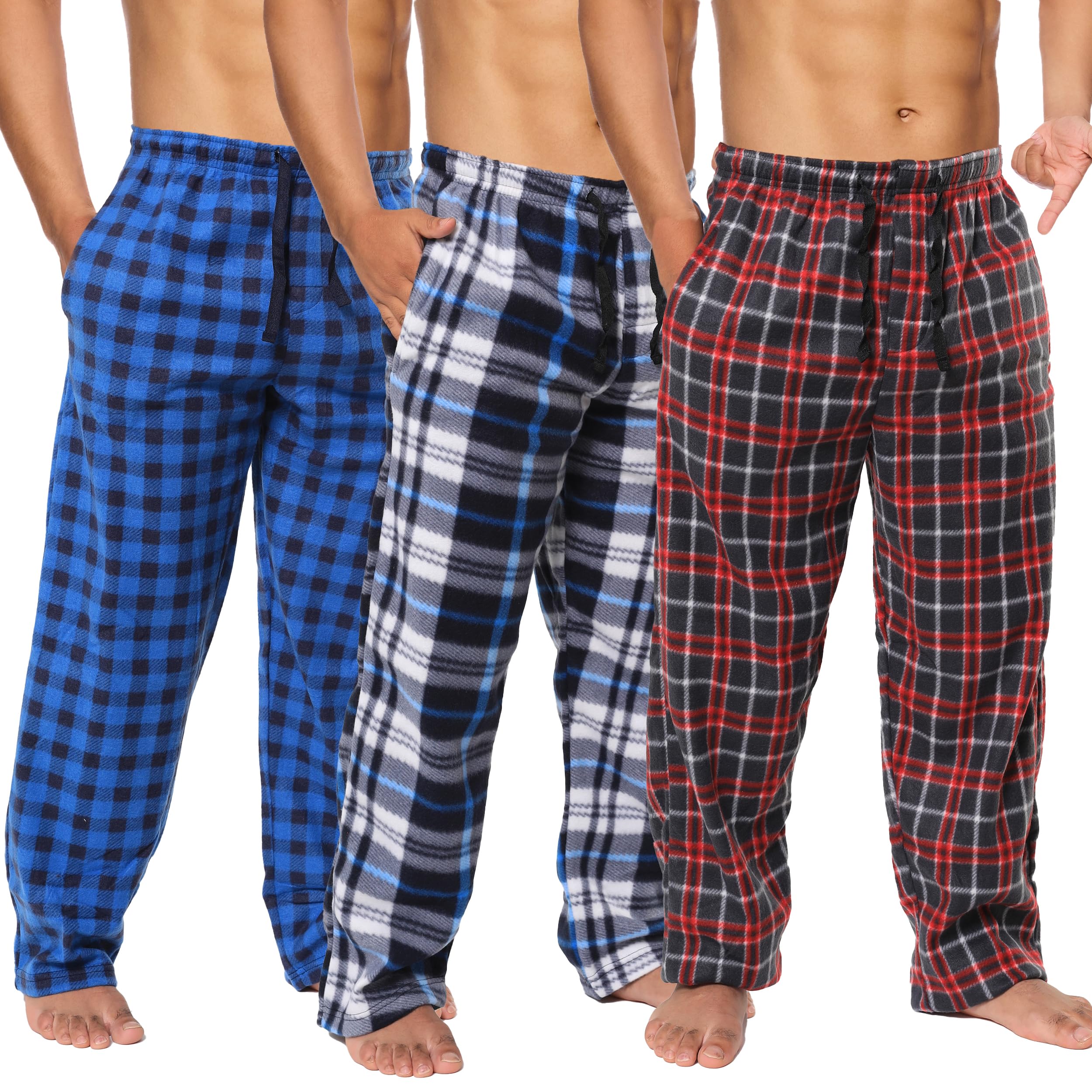 Active Club 3 Pack Plaid Fleece Mens Pajama Pants 3 Pack - Holiday Plaid