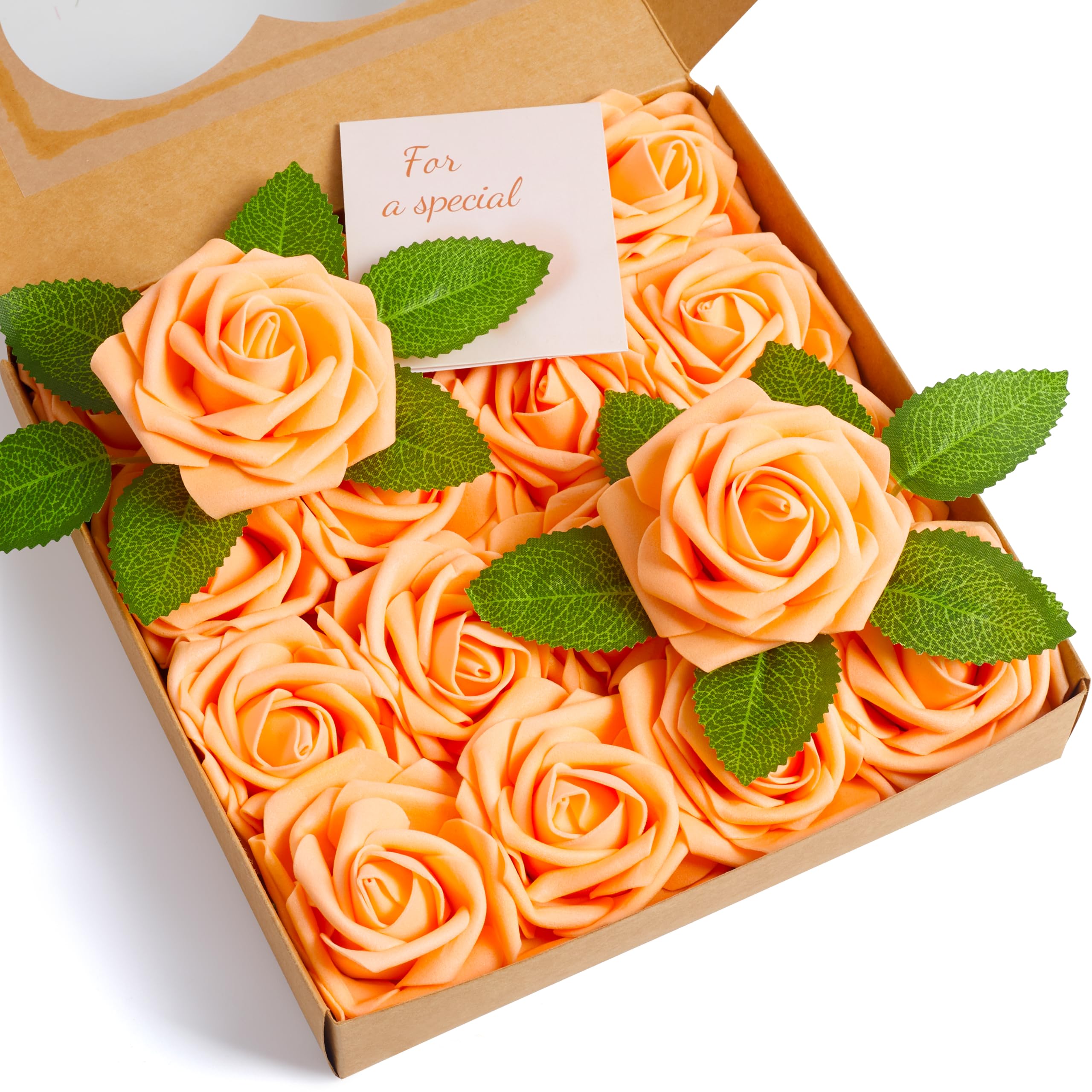 XIANNVXI Orange Roses Artificial Flowers with Stems,Realistic Fake Foam Roses,Faux Orange Flowers for Autumn Wedding Bridesmaid Bridal Bouquet Thanksgiving Party Boho Bohemian Decor for DIY 16Pcs
