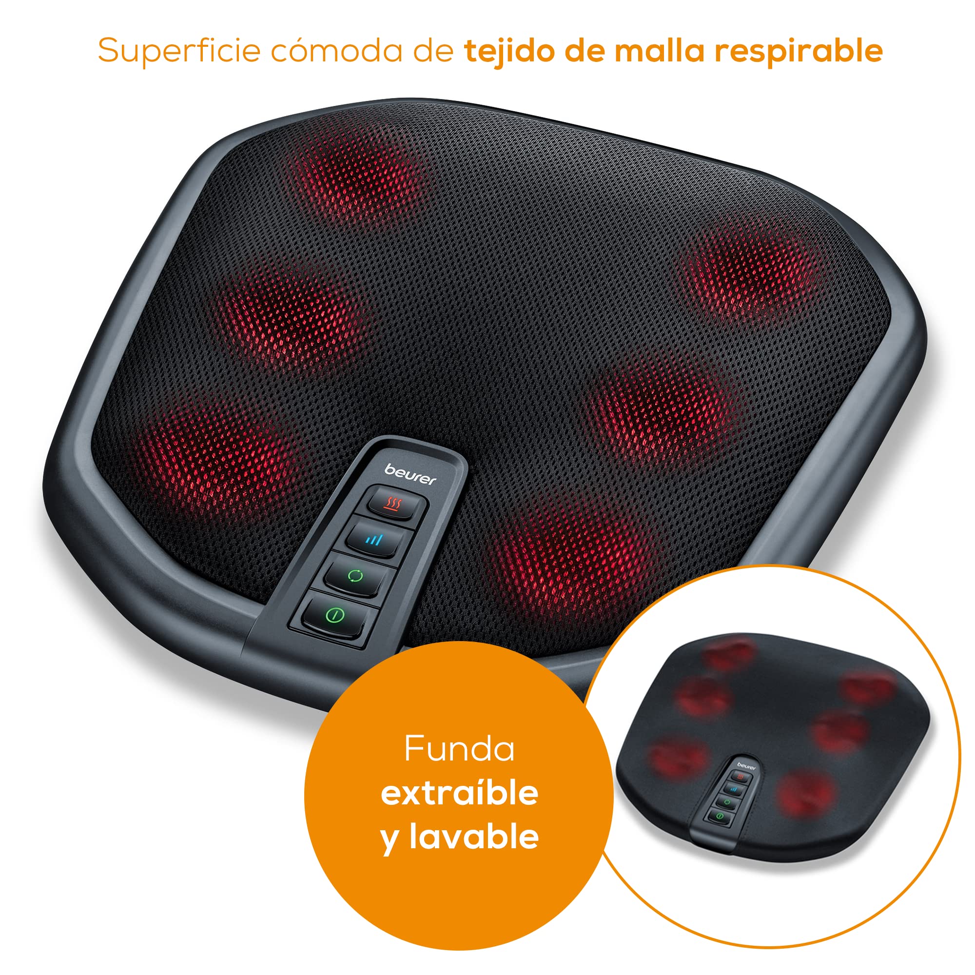 Beurer FM 70 Aparato de masaje Shiatsu para pies y espalda, masaje relajante con función de calor conmutable para aliviar la tensión, material agradable, con función de desconexión automática