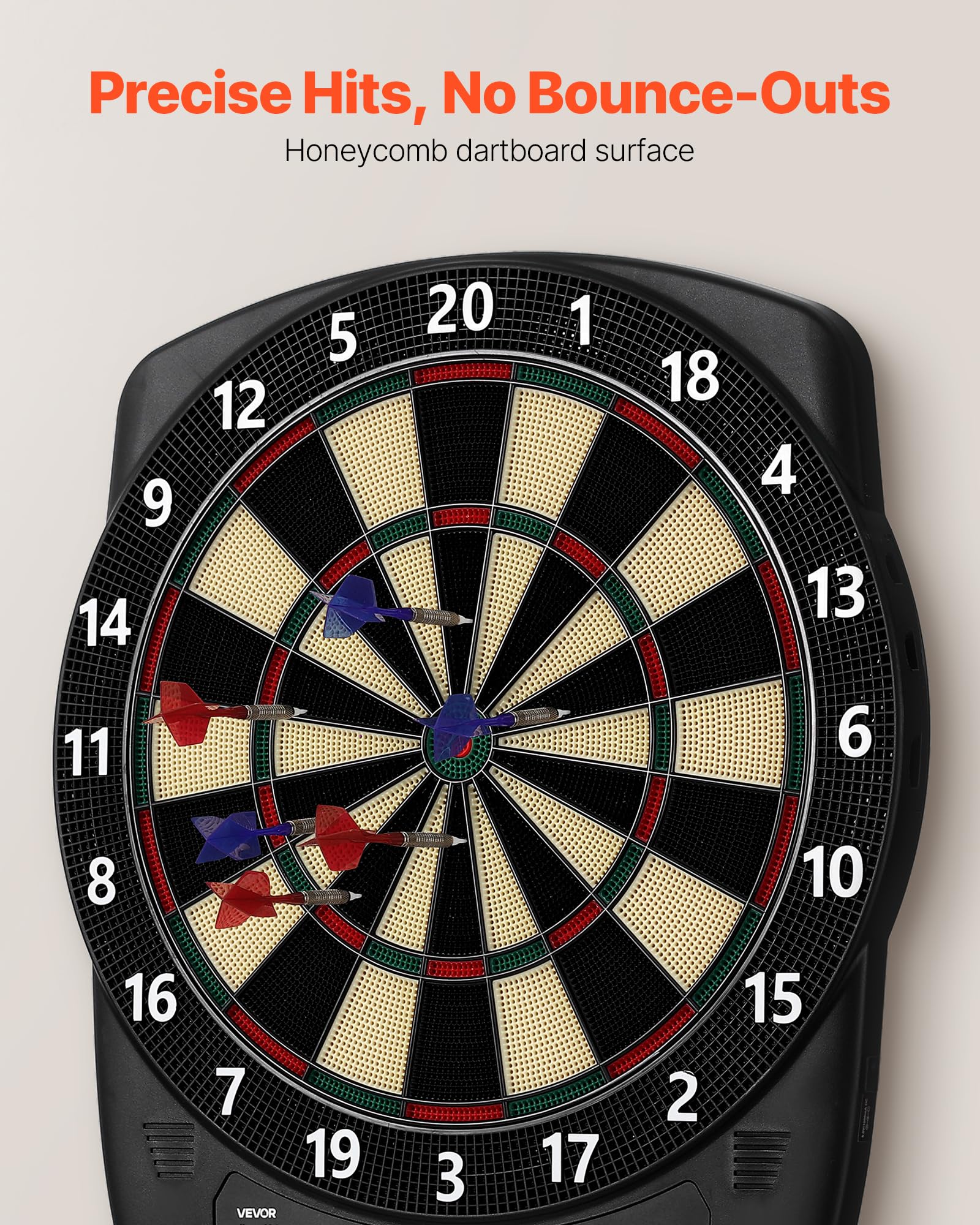 VEVOR Diana Electrónica 43 Juegos 200 Variantes 8 Jugadores 6 Ejes Dardos Marcador LCD PP ABS 517 x 424 x 30 mm
