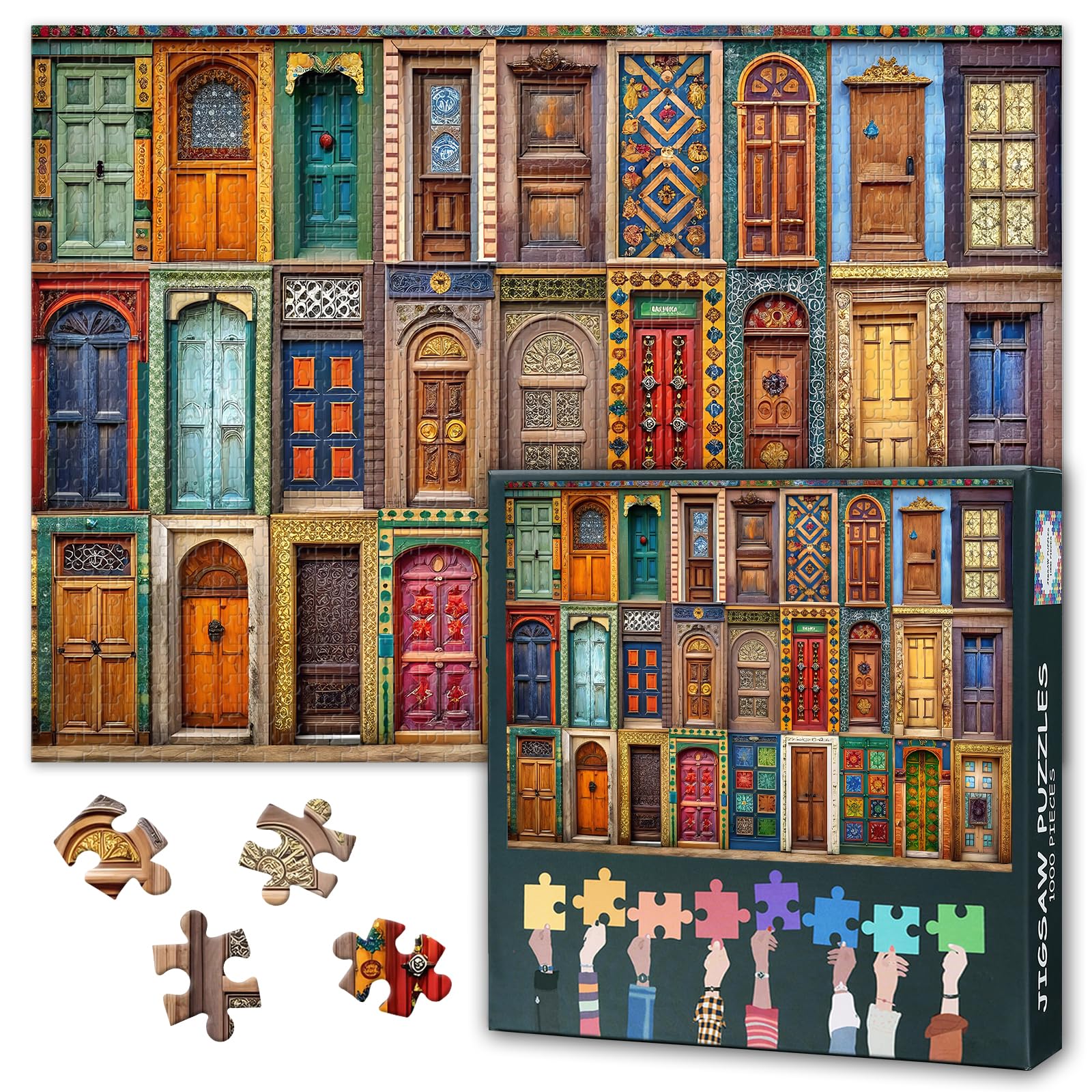 1000 Piece Jigsaw Puzzles for Adults, Difficulty Global Doors Jigsaw Puzzle, Colorful Door Art Puzzle for Home Wall Decor, Family Activity Night Game Puzzles, Easy to Assemble (50.5x70.5cm)