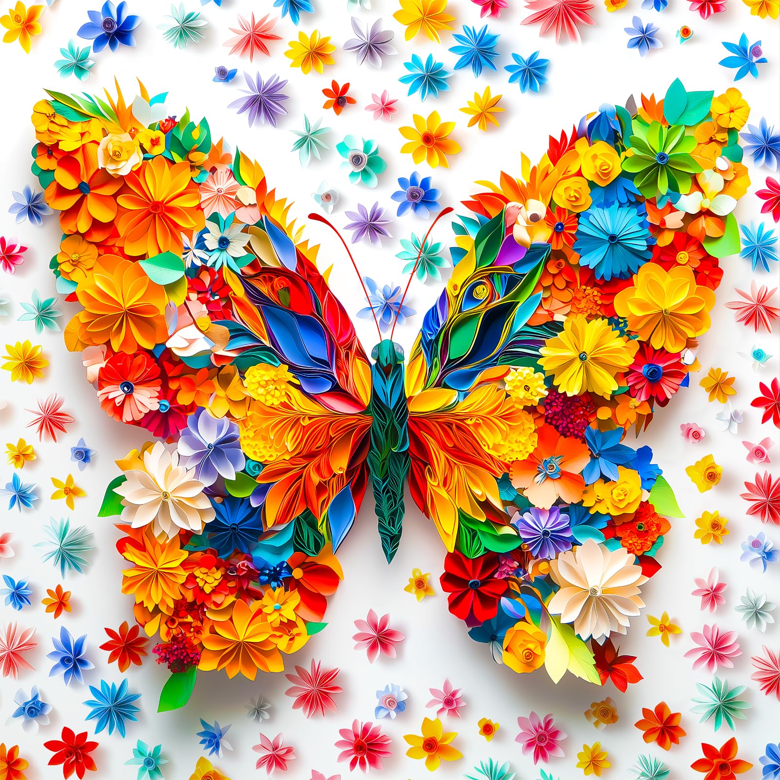 Bgraamiens Paper Art Butterfly-1000 Pieces Paper Flower Butterfly Puzzle for Adults, Unique Flowers Art, Wall Decoration for Home and Office