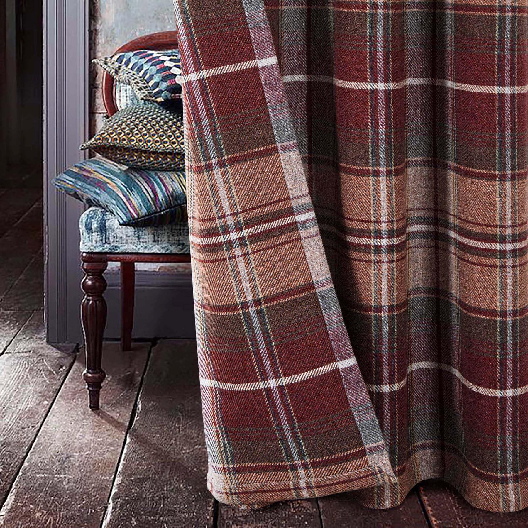 always4u Lot de 2 panneaux de rideaux modernes à carreaux effet laine, motif tartan rouge brique de Noël pour salon et chambre, 114,3 x 160 cm