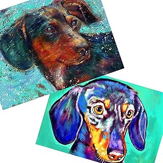 Two Dachshund Aquamarine Modern Art Prints Abstract Décor, Dog Lover Gift for Her Him, Colourful Dog Owner Pictures Choice of size 8x10, A4 A3 Hand-Signed by Oscar Jetson (12x16)