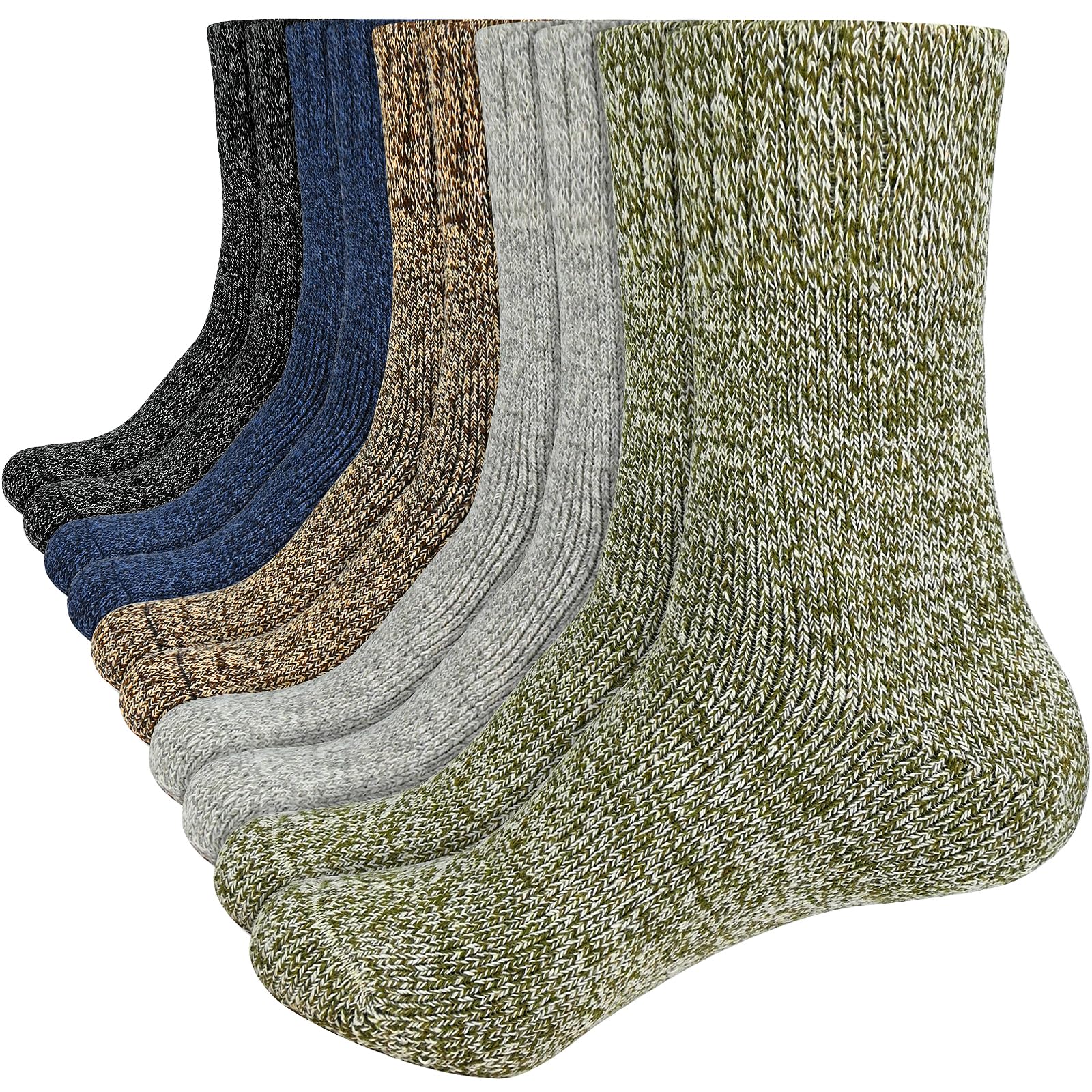ouhos 5 Pairs Mens Thermal Wool Socks, Thick Walking Hiking Work Boot Socks, Winter Warm Bed Cosy Socks for Men Size 9-12 uk