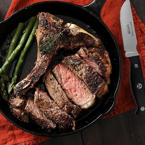 Miniatura 7 de Ergo Chef Pro Series 2.0 - Juego de 4 cuchillos para carne, acero inoxidable de alto carbono, asas de madera de Pakka negra, estilo único de carne,