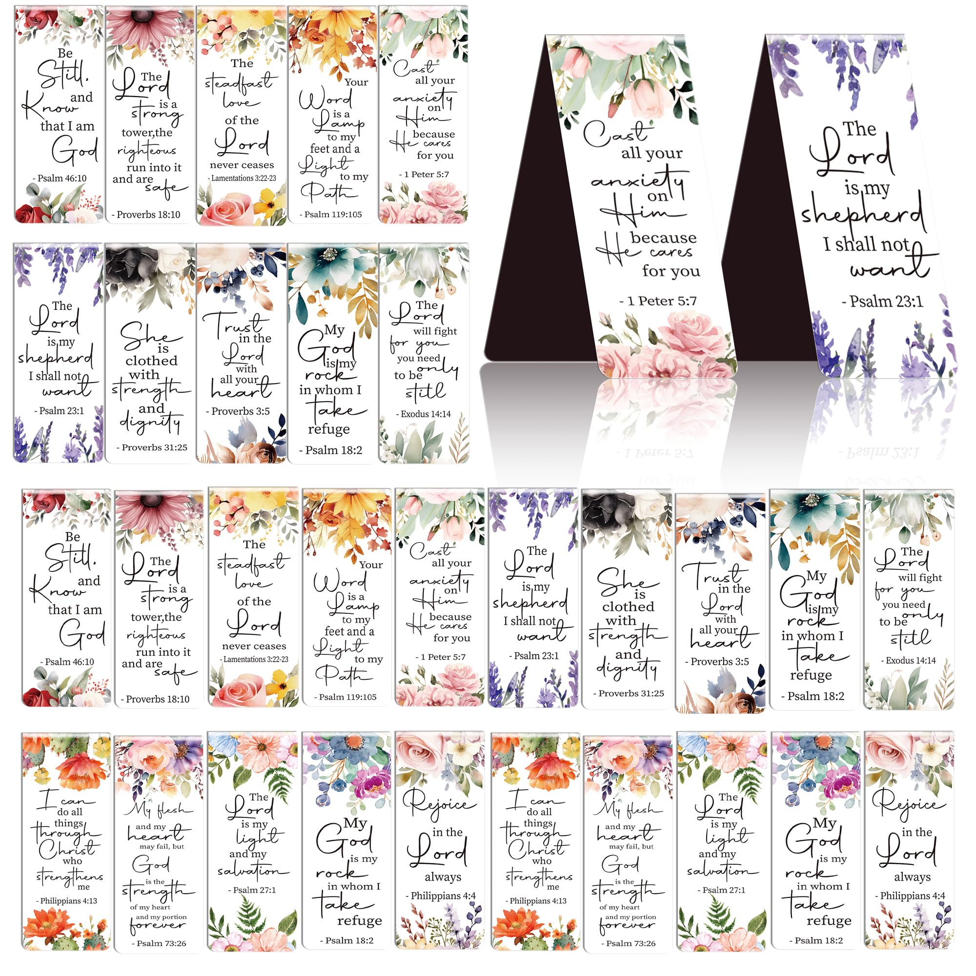 30PCS Christian Magnetic Bookmarks, Floral Bible Verse Inspirational Page Clips, Strong Magnetic Bible Bookmarks for Women Girls Religious Gifts