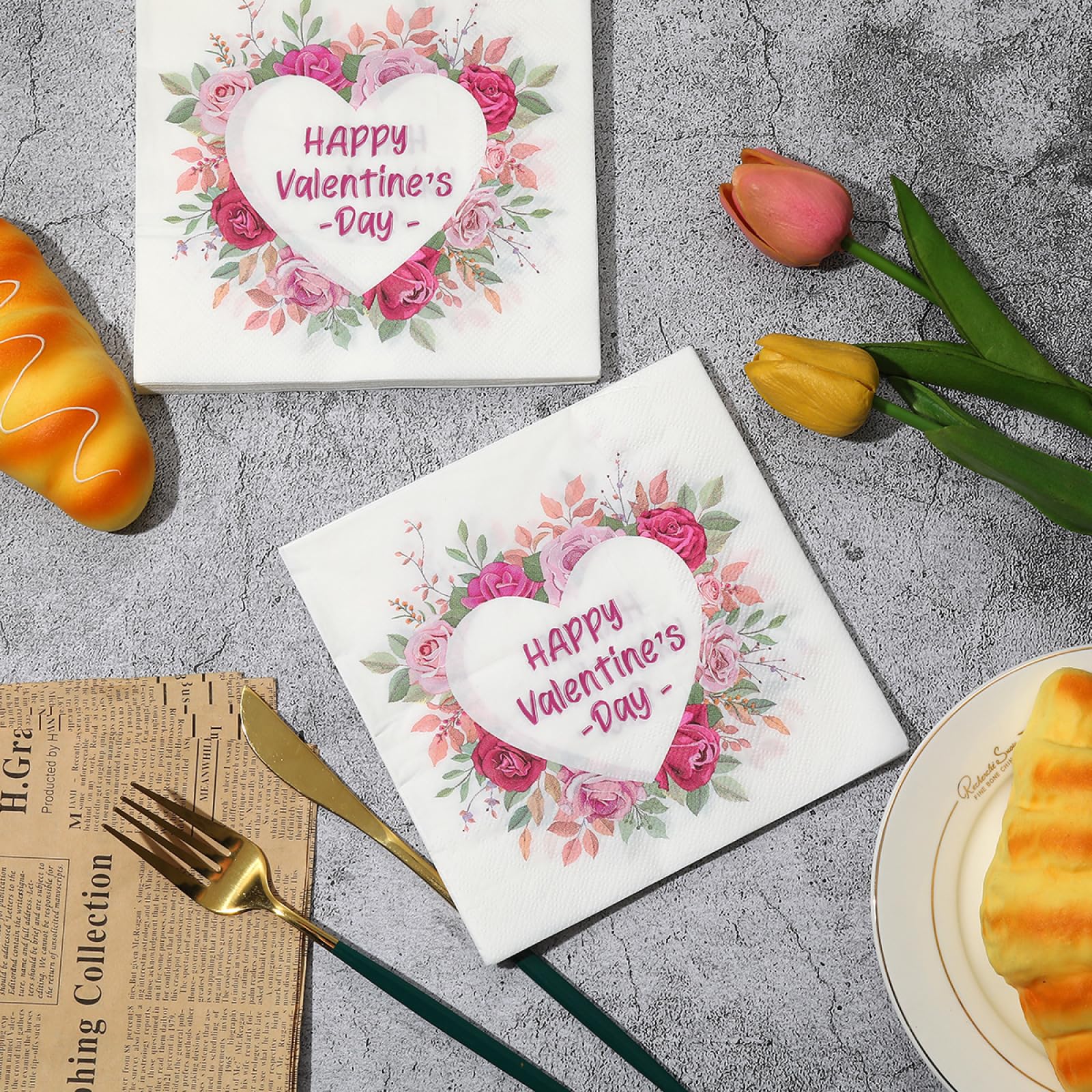 Tovaglioli di Carta Rose Di San Valentino Tovaglioli per Decoupage Decorati Tovaglioli Bar Compleanno Carta Lgienica Tovagliolo Decorazione Da Tavola Usa e getta Per Matrimoni Feste 30 Packs(33x33cm)