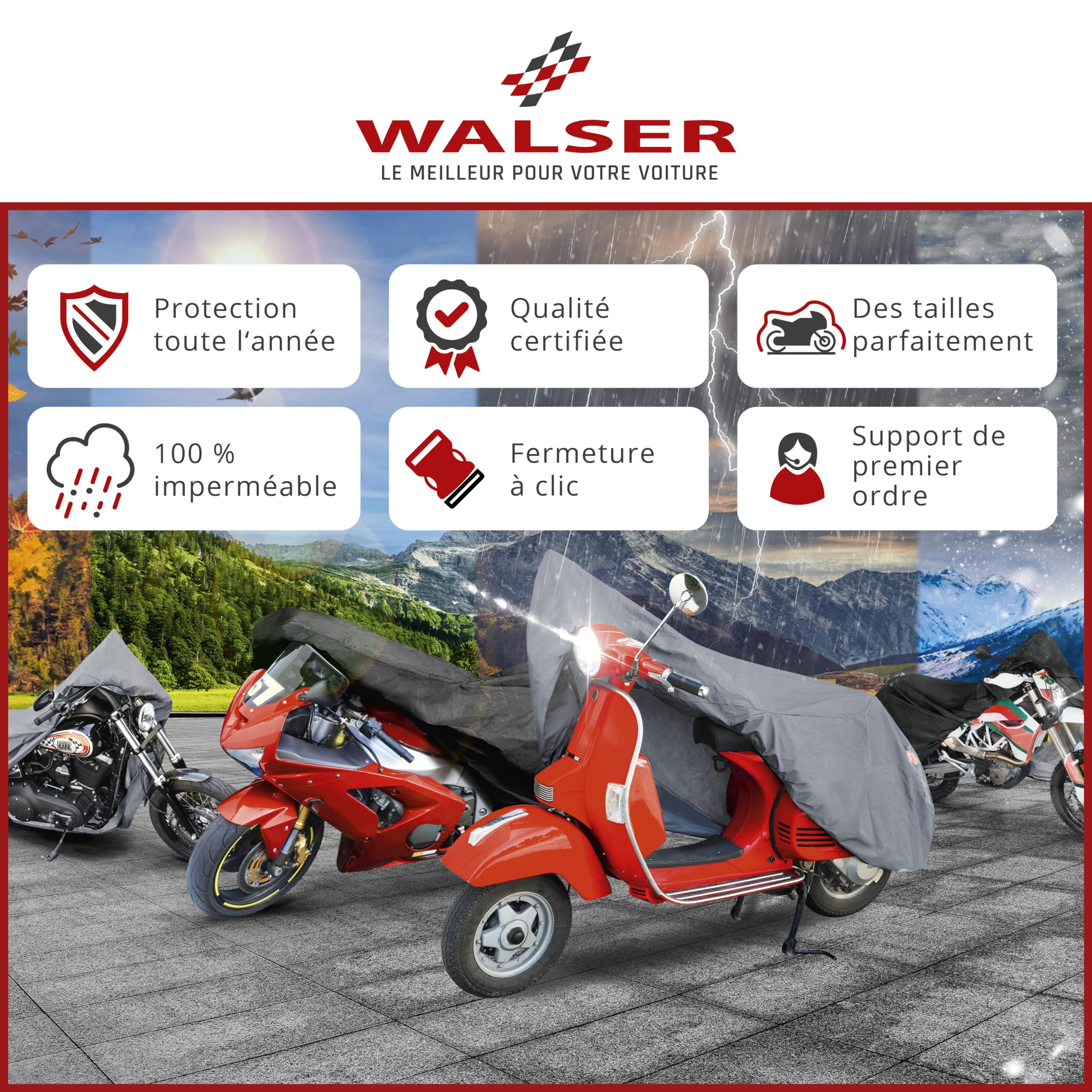 WALSER Bâche Moto S, Mention Très Bien* bâche de Couverture Compatible avec Vespa étanche, Couverture Scooter