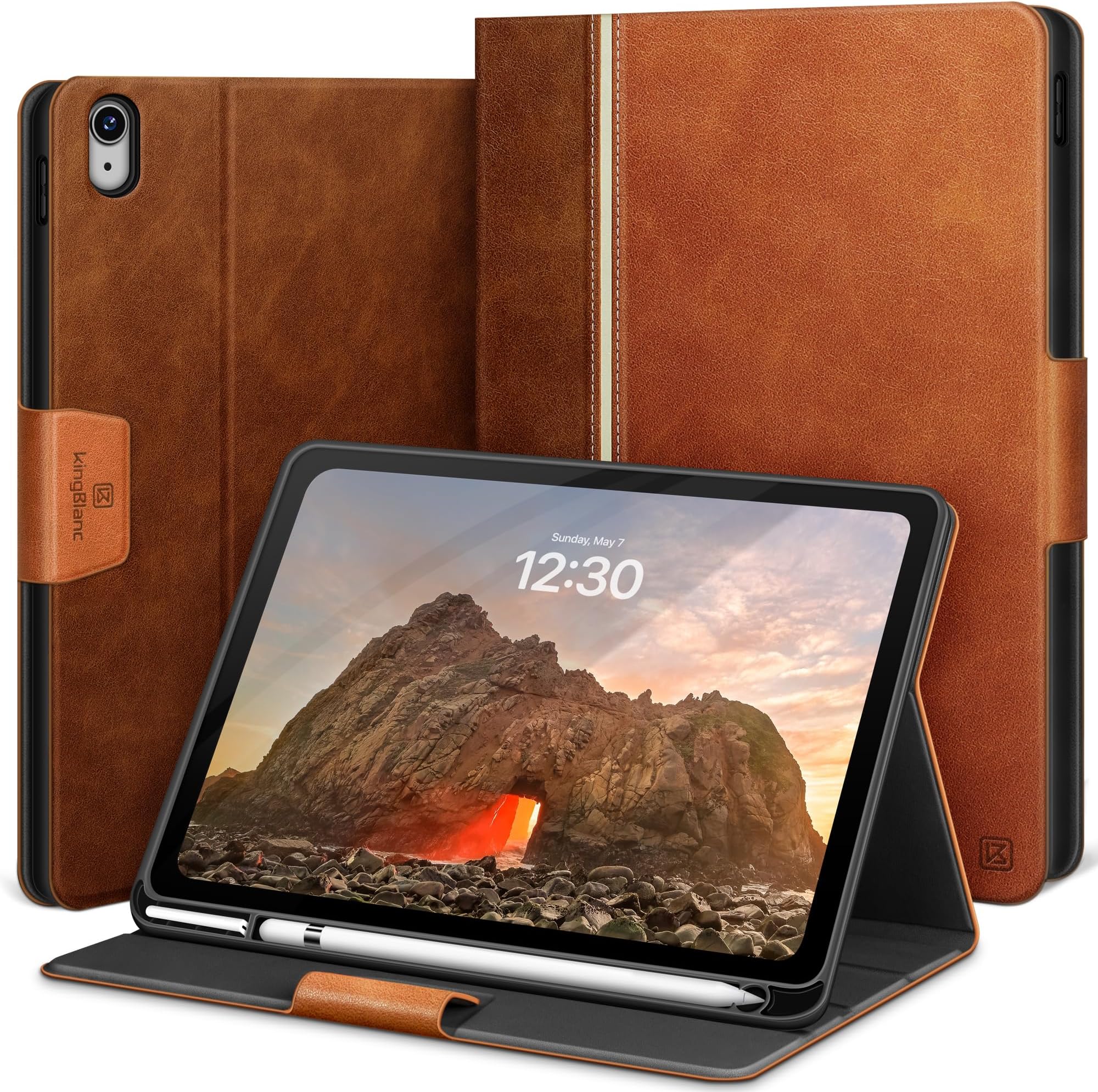 KingBlanc Case for iPad (A16) 11th Generation 11 Inch 2025, iPad 10th Generation 10.9" 2022 with Pencil Holder, Vegan Leather Protective Stand Cover, Auto Sleep Wake, Multi-Angle Viewing/Typing, Brown