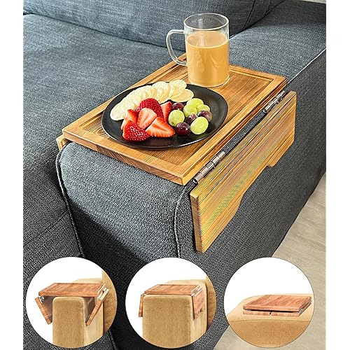 Robust Couch Arm Table Tray w/Double Hinges – Pine | Clip-On Couch Desk Sofa Arm Tray – Armrest Tray for Couch, Sofa & Chair
