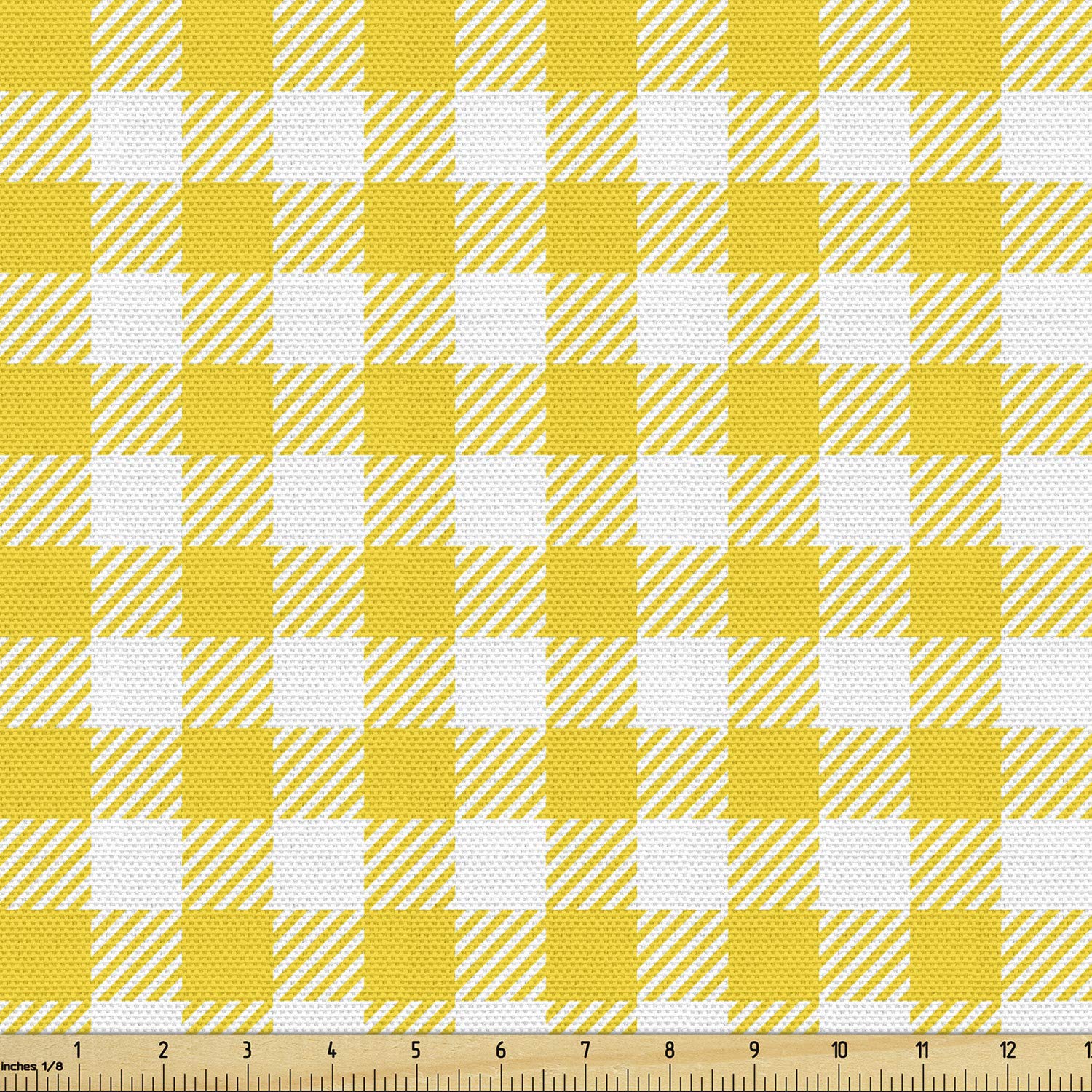 Lunarable Abstract Fabric by The Yard, Spring Summer Season Inspired Checkered Vivid Classic Retro Style Pattern, Decorative Fabric for Upholstery and Home Accents, 3 Yards, White Yellow