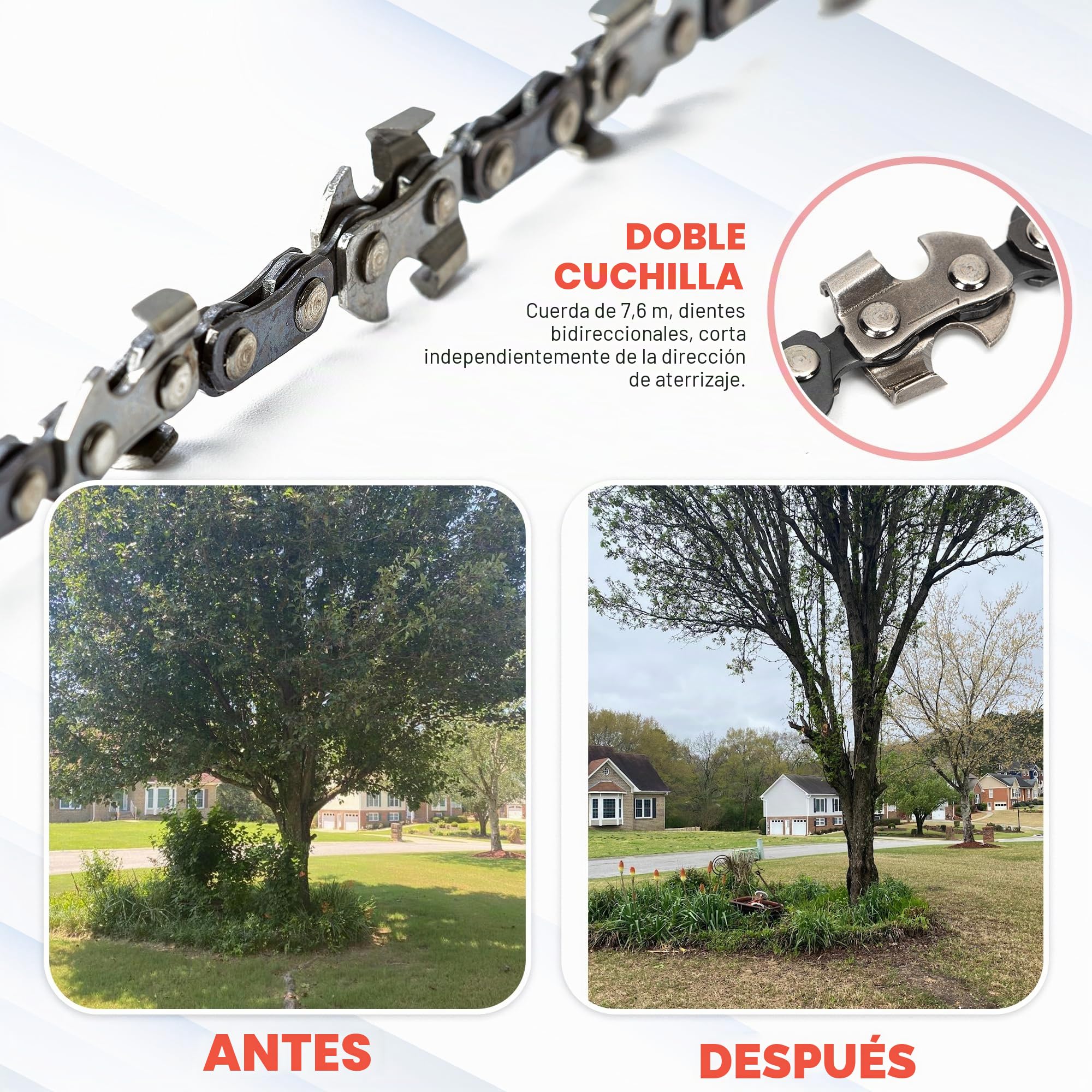 Sierra de cuerda para ramas altas de 55 pulgadas – Sierra de cadena de cuerda 360 para corte manual de ramas de árbol – Sierra de mano afilada con hojas de doble filo – Sierra de bolsillo rápida y