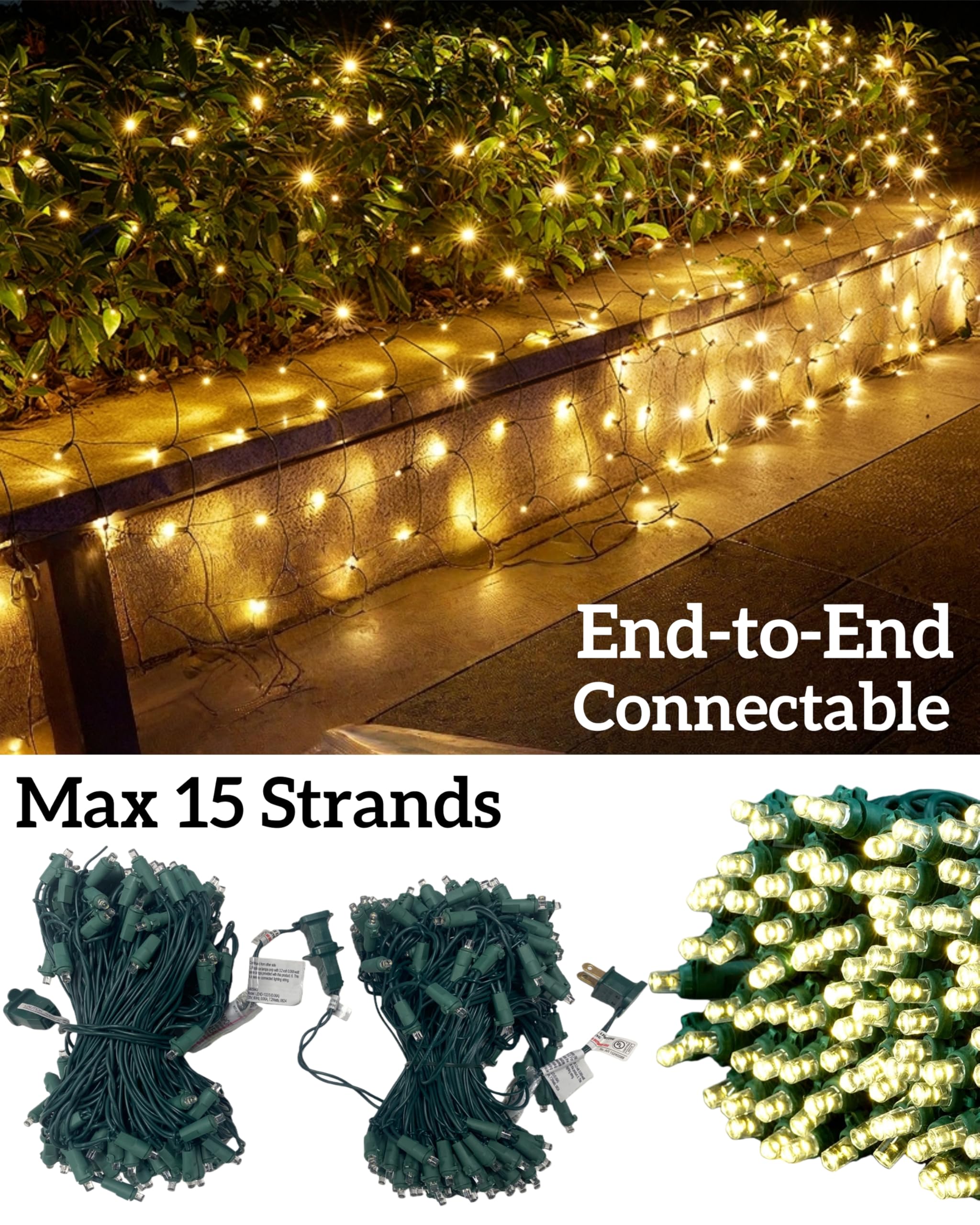 LED Christmas Net Lights - 132LED 6x6 FT Connectable Outdoor Bush Lights