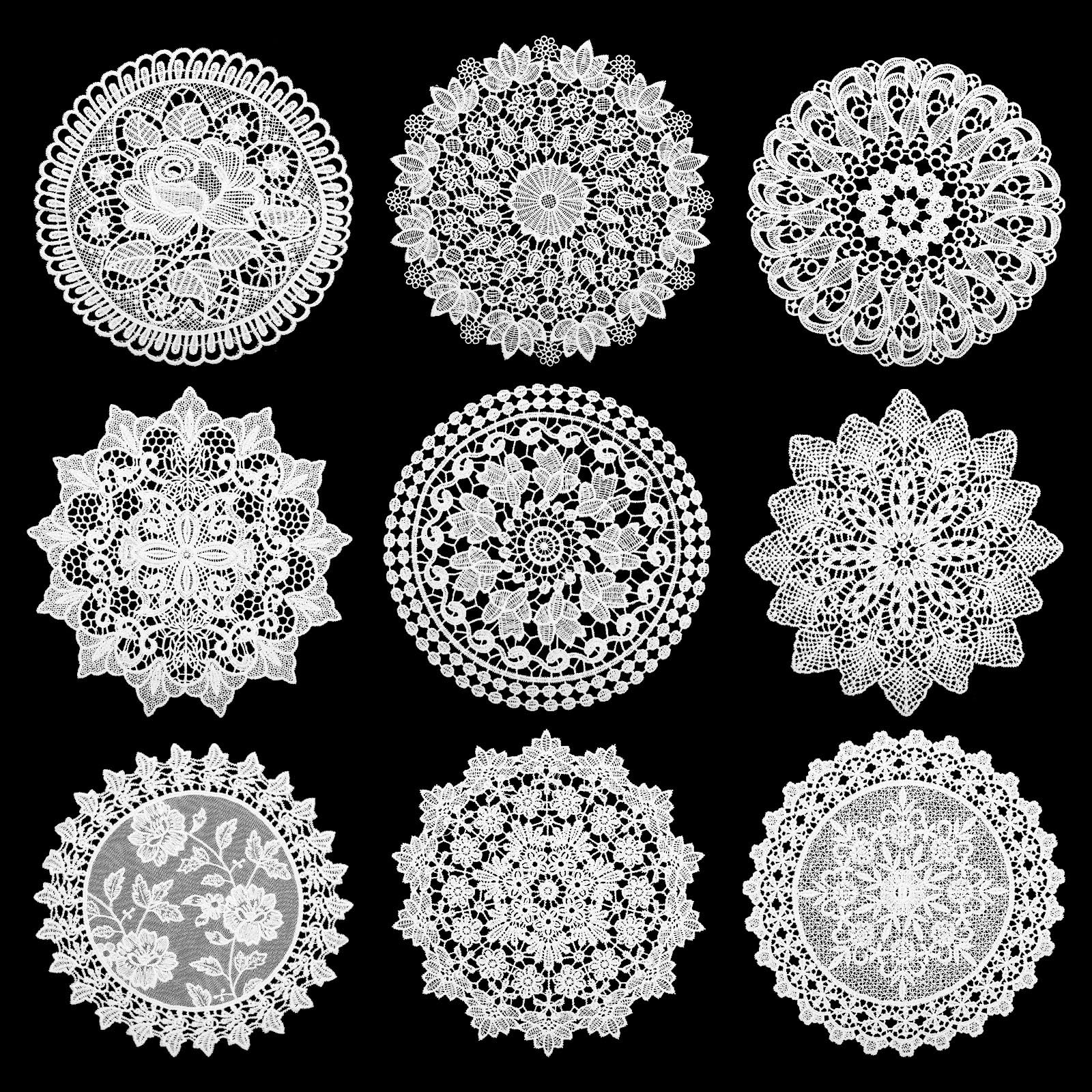 comfoyar 18 Pieces 20 cm White Lace Doilies for Table, Round Crochet Vintage Cotton Coasters, Rustic Handmade Placemats for Kitchen Furniture Dining Wedding Party Table Cup Vase Decoration