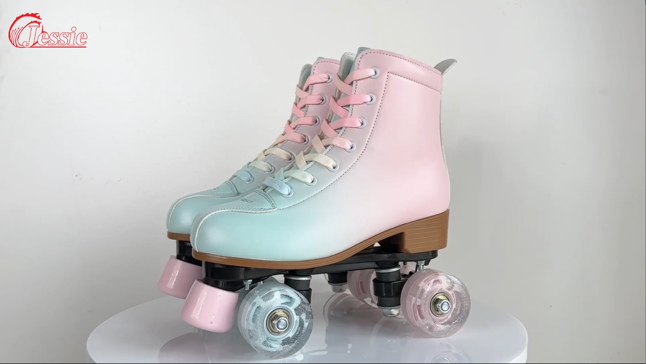Jessie PU Roller Skates Double Row Lace Up Roller Skate Shoes For