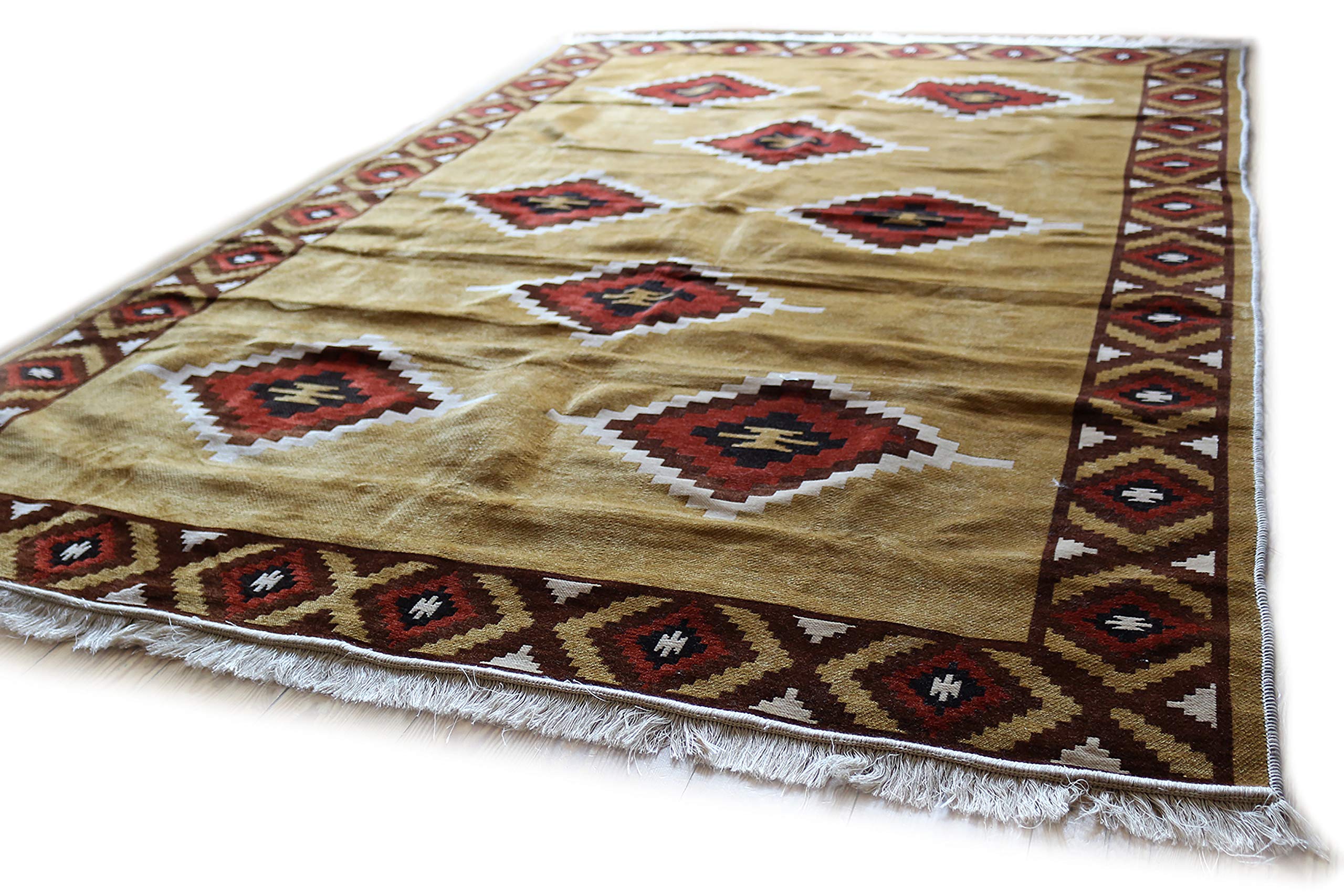 Tapis de sol Kelim damassé marron clair 200x300 cm de taille S 1-6-72 pour salon